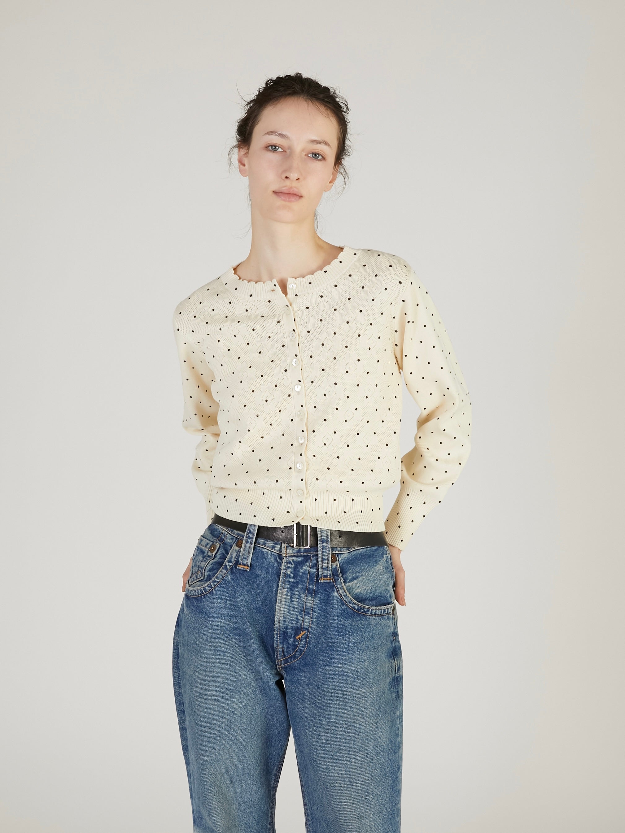 flower Jacquard dot cardigan｜IVORY