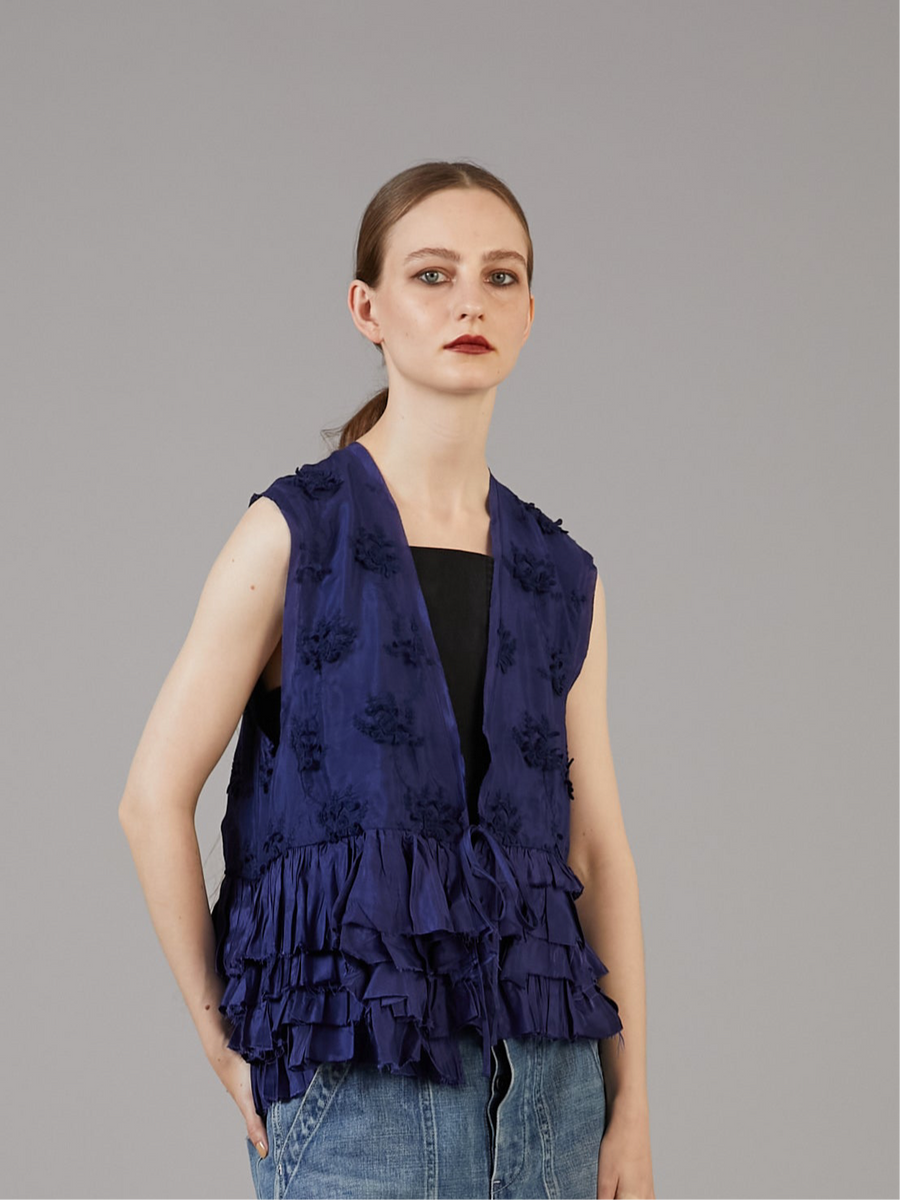 トップス frill rayon shantung vest crinkle frill rayon shantung vest | NAVY