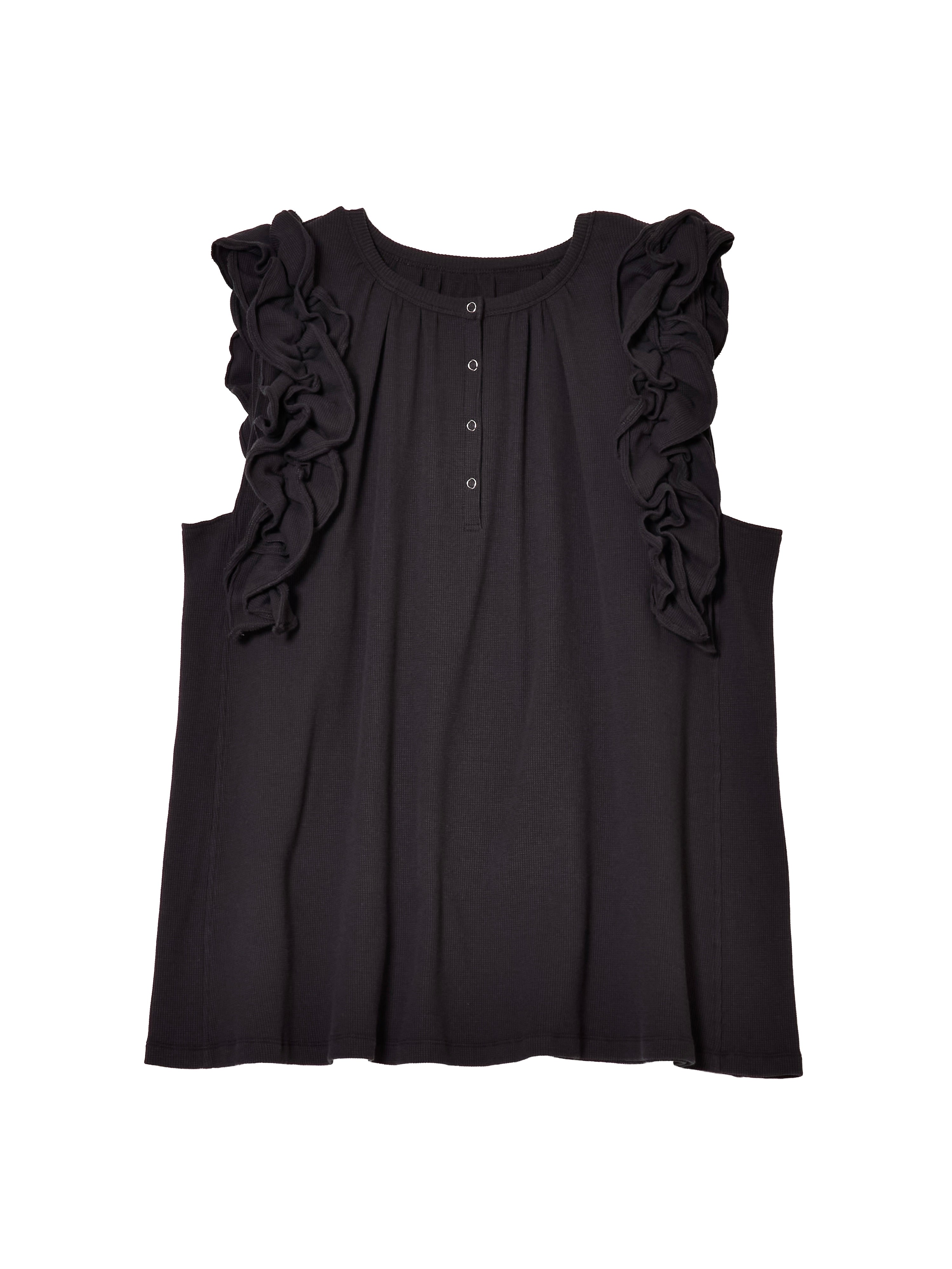 waffle frill nosleeve top｜CHARCOALGRAY