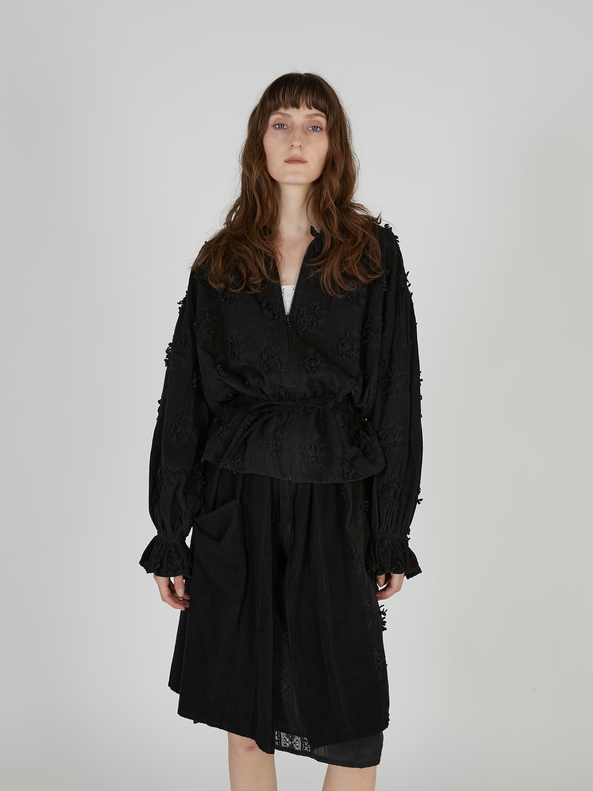 3D embroidery corduroy blouson｜BLACK