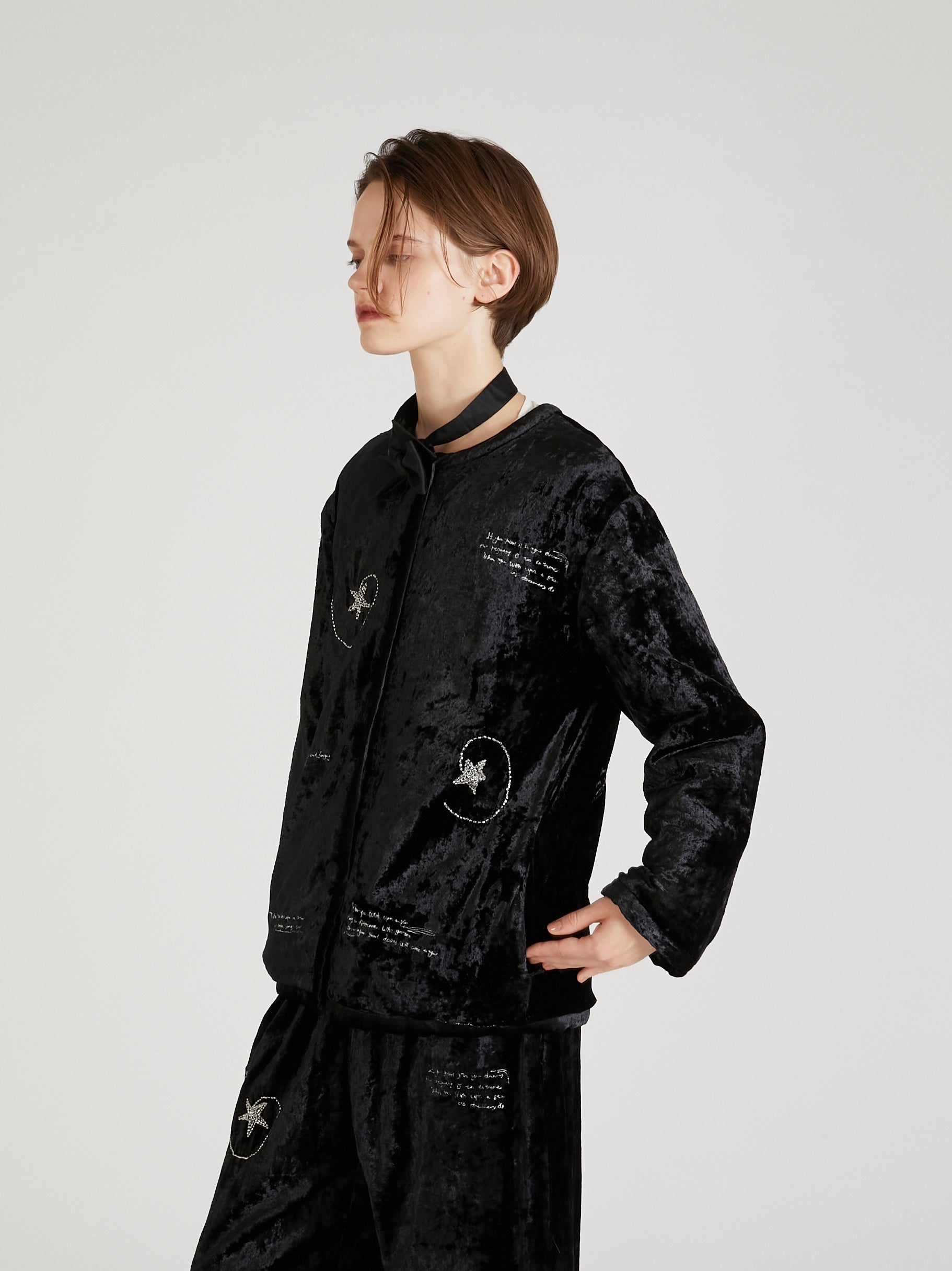 velvet fantasy quilting jacket｜BLACK