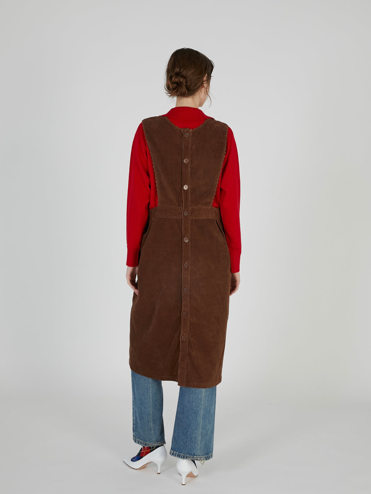 corduroy apron onepiece｜BROWN