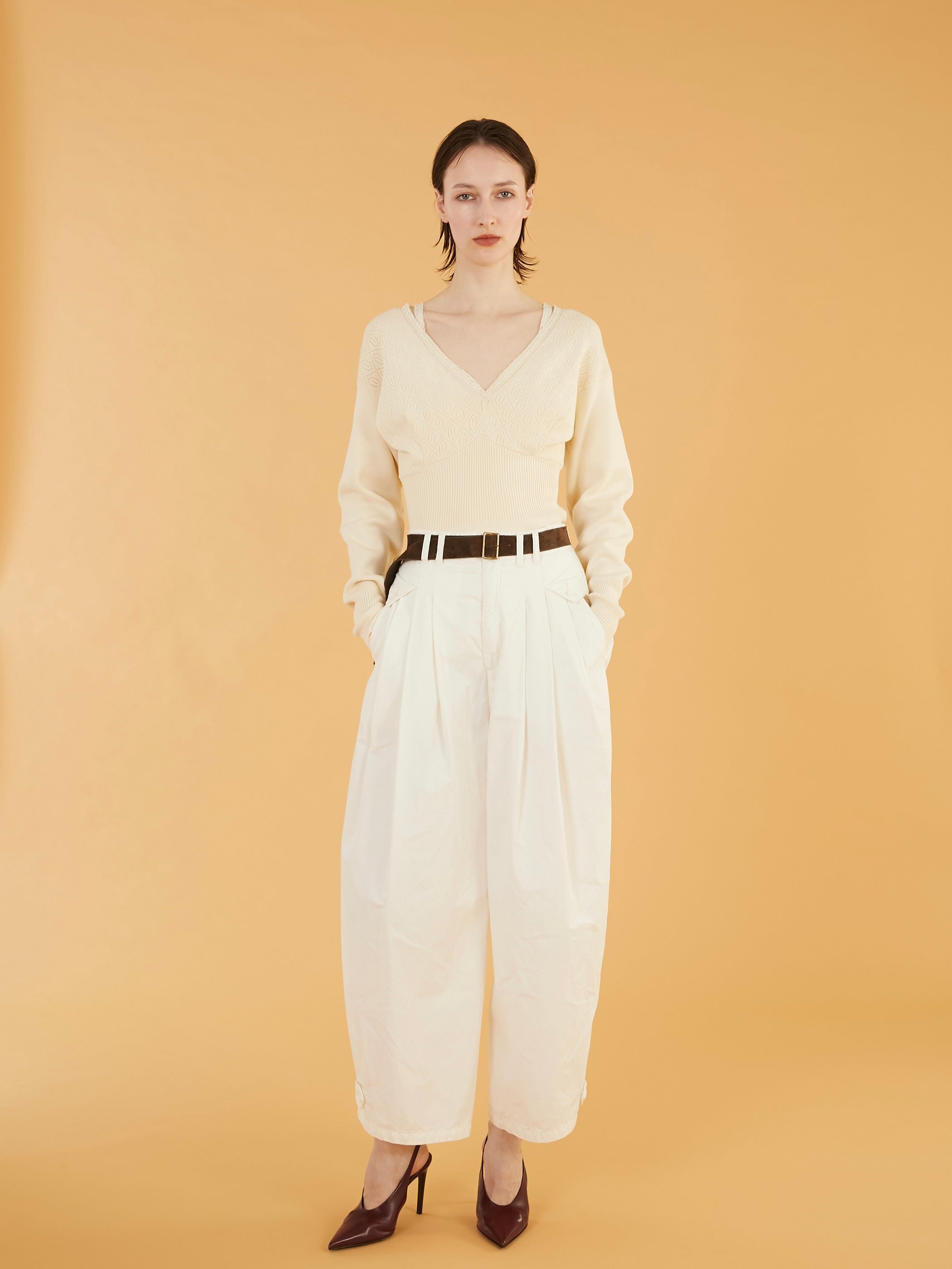 geometric jacquard knit｜IVORY