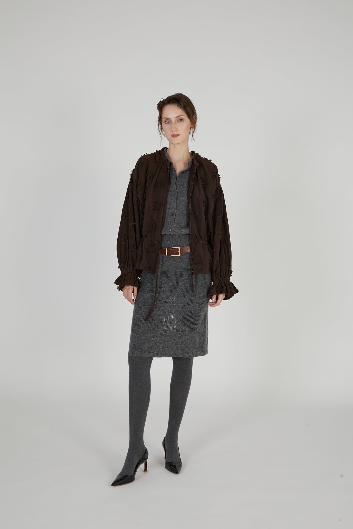 3D embroidery corduroy blouson｜BROWN