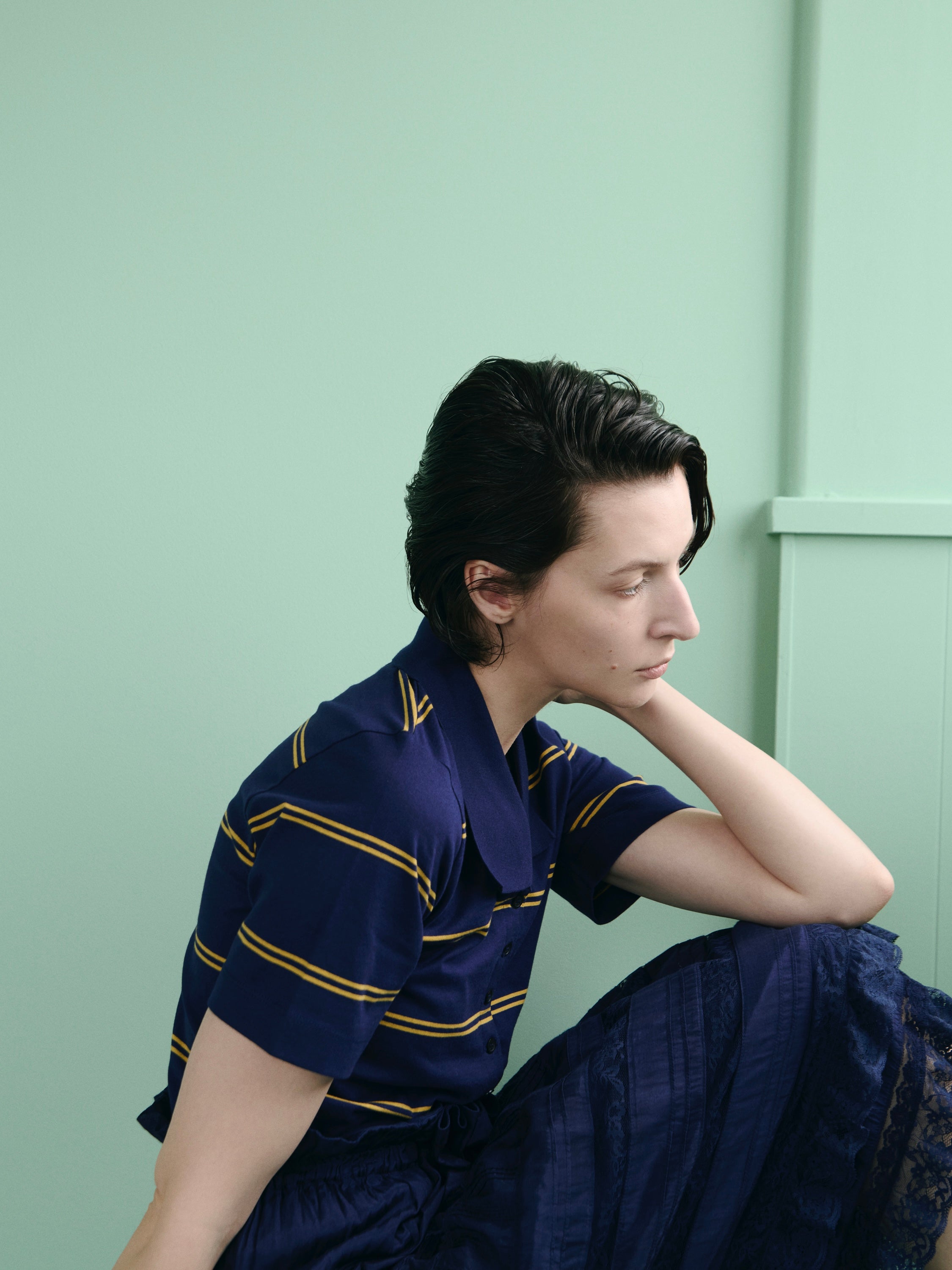 row neck border polo｜NAVY