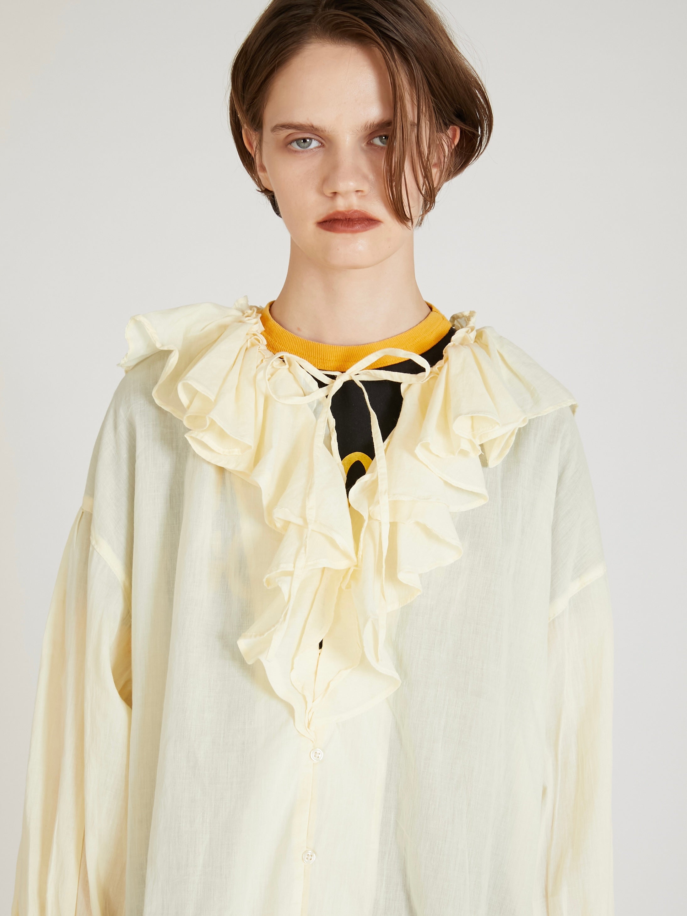 sheer ruffle blouse ｜BEIGE