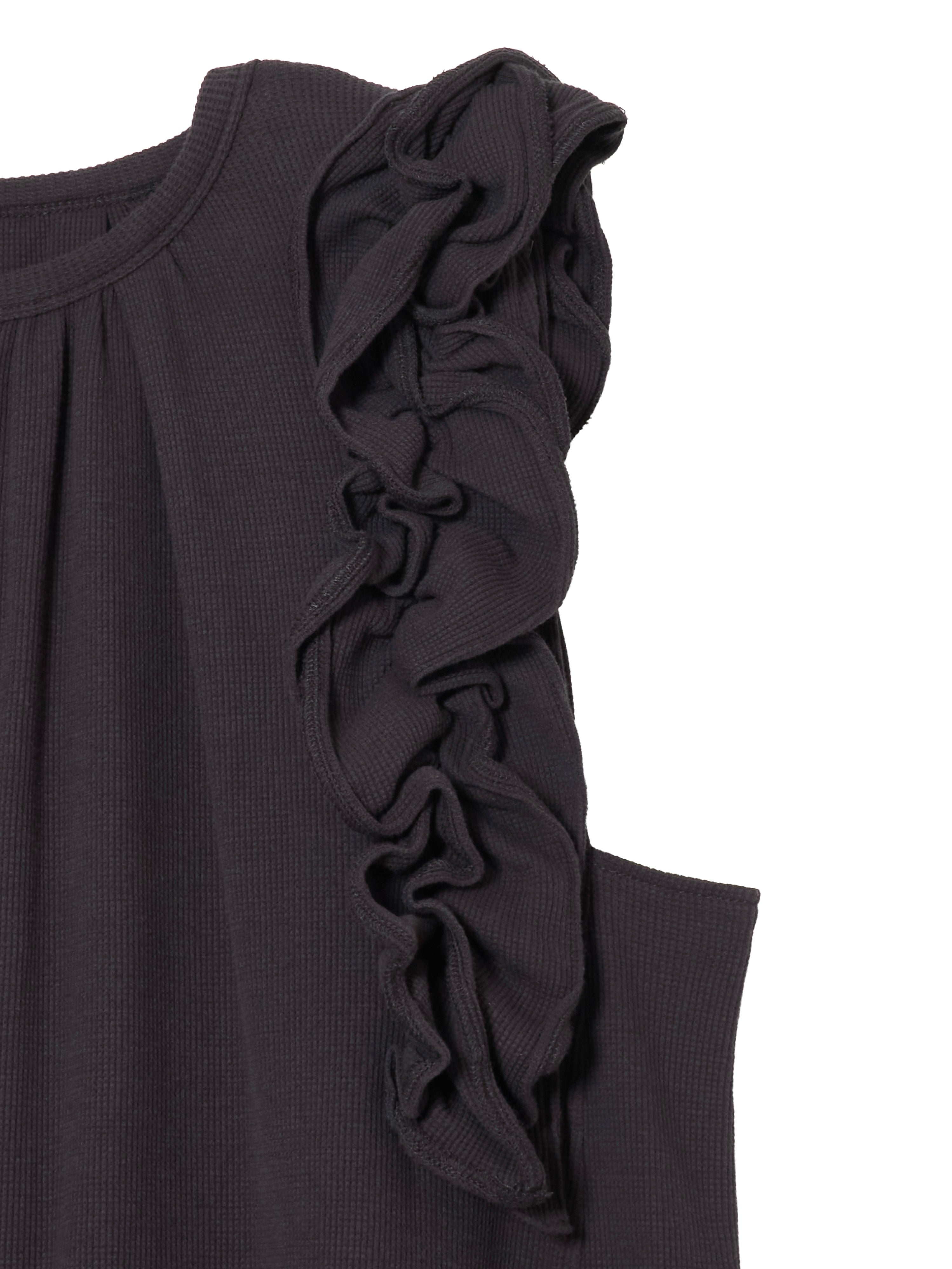 waffle frill nosleeve top｜CHARCOALGRAY