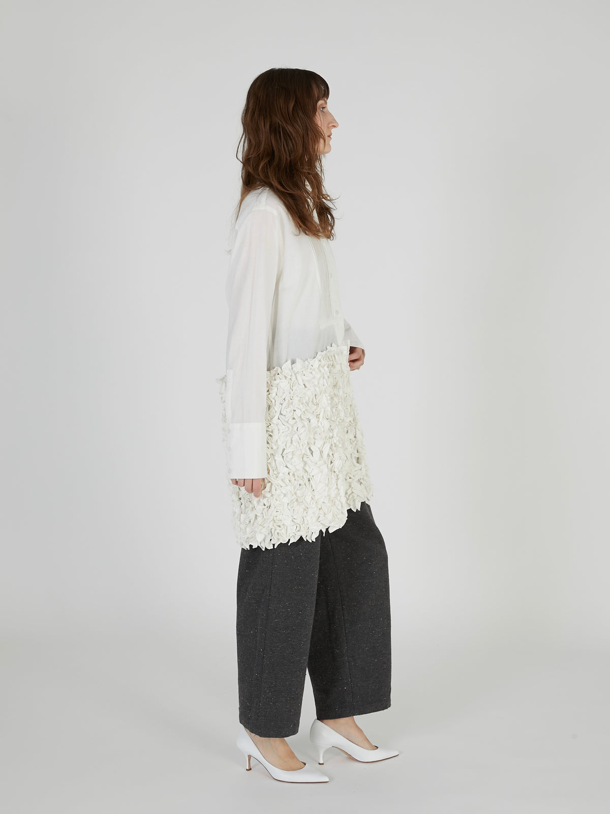 frill long formal shirt｜WHITE