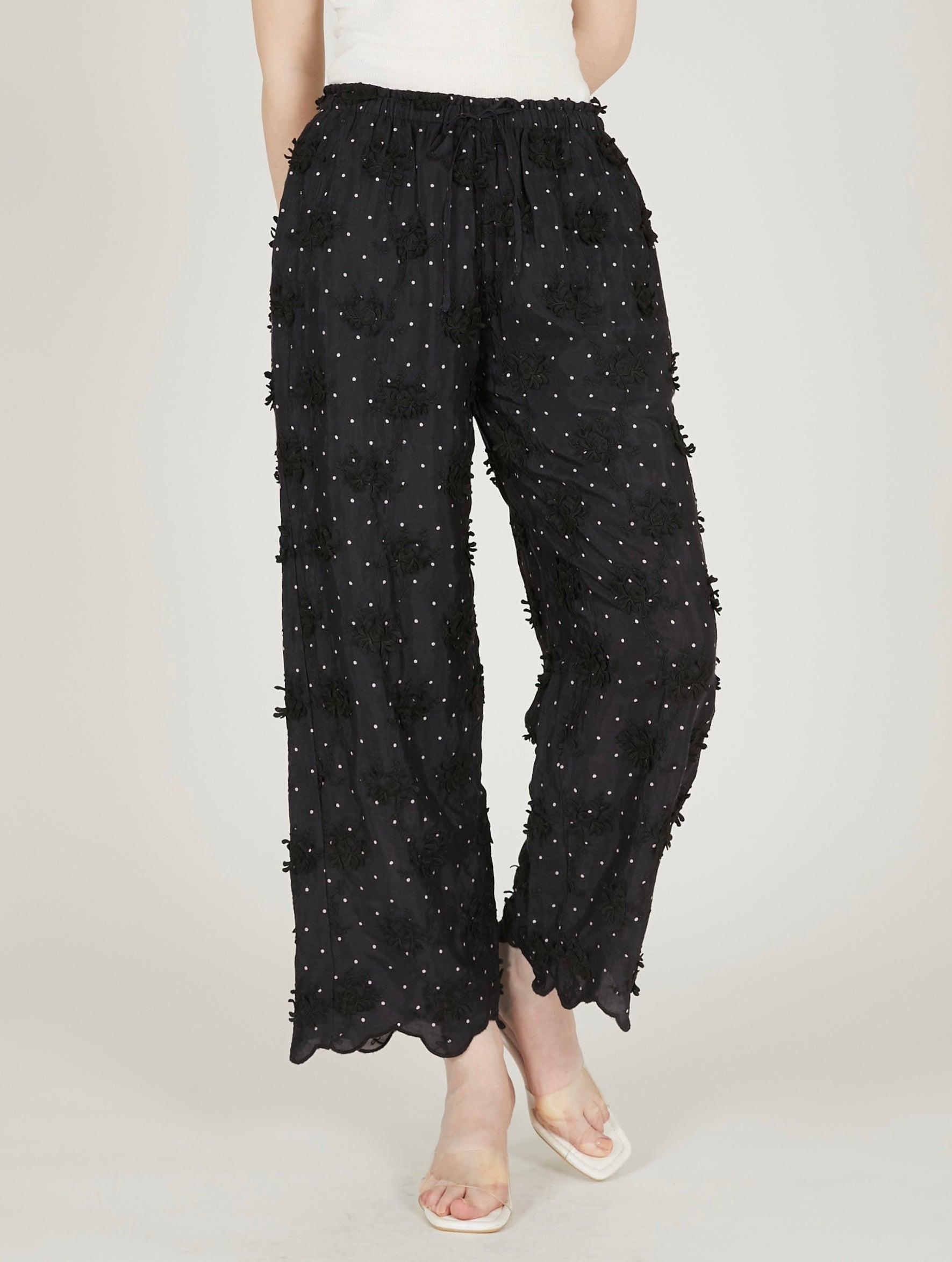 dot 3D rayon shuntang easy  pants｜BLACK