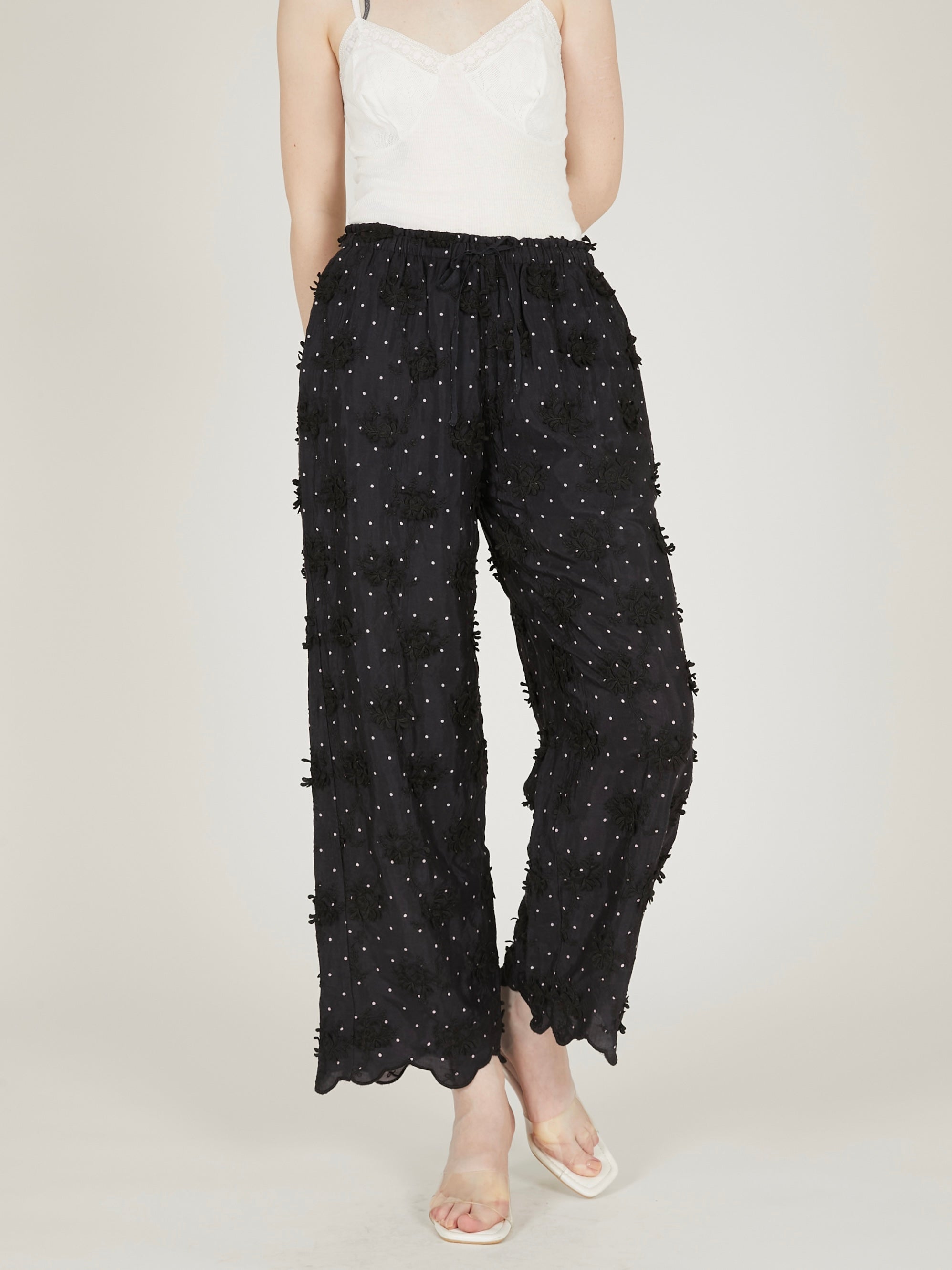 dot 3D rayon shuntang easy  pants｜BLACK