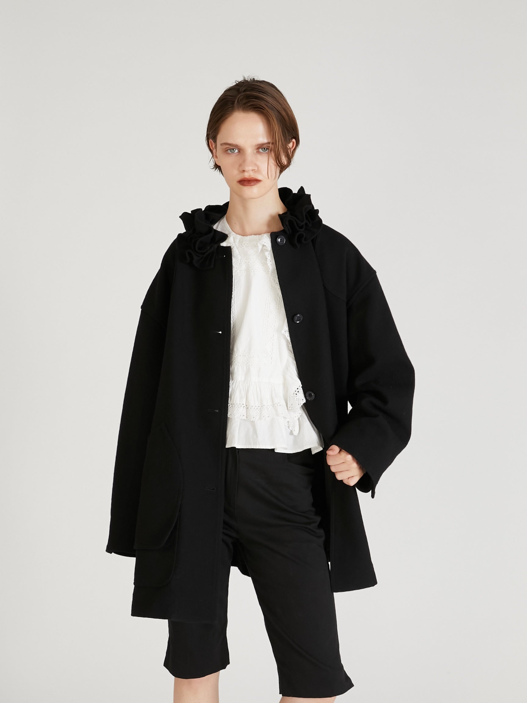 frill collar hunting jacket｜BLACK