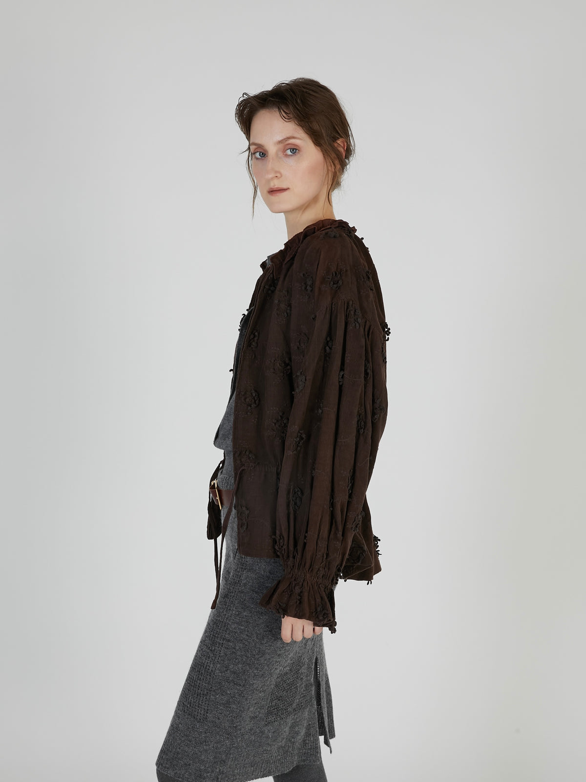 3D embroidery corduroy blouson｜BROWN