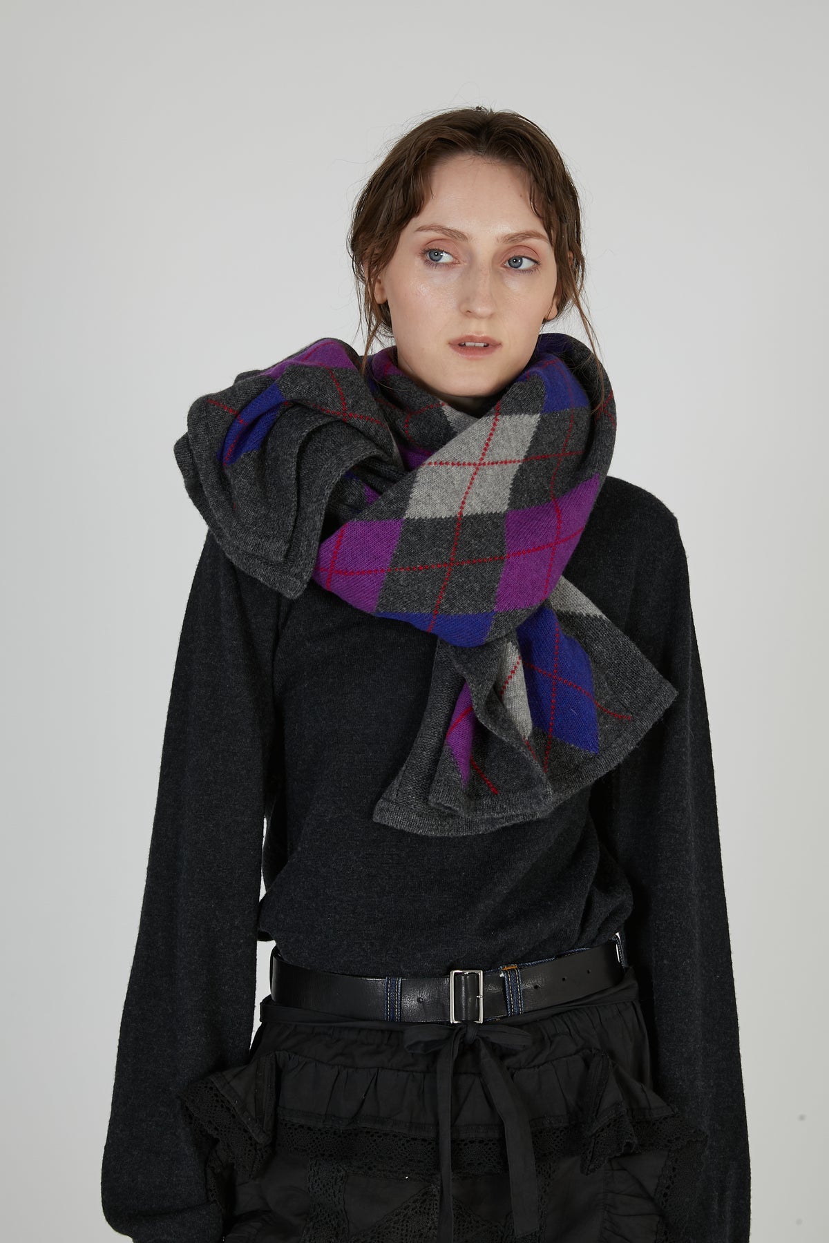 【griguri】argyle big stole｜GRAY