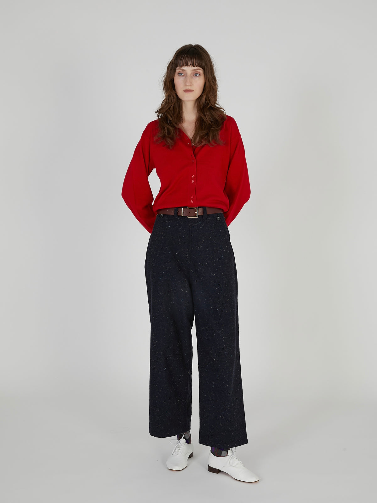 slow off knit top｜RED