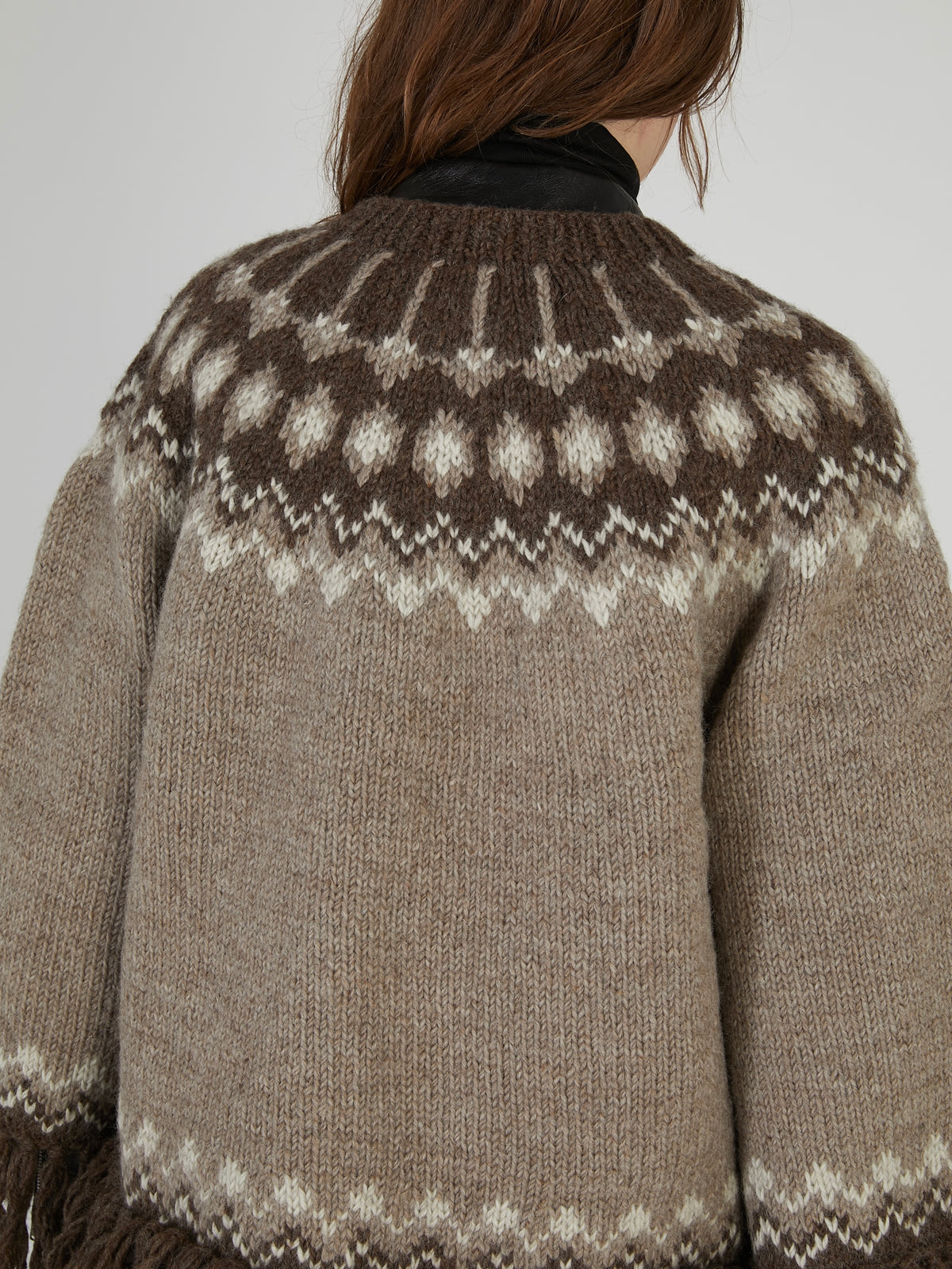 fair isle fringe hand knit cardigan｜BROWN