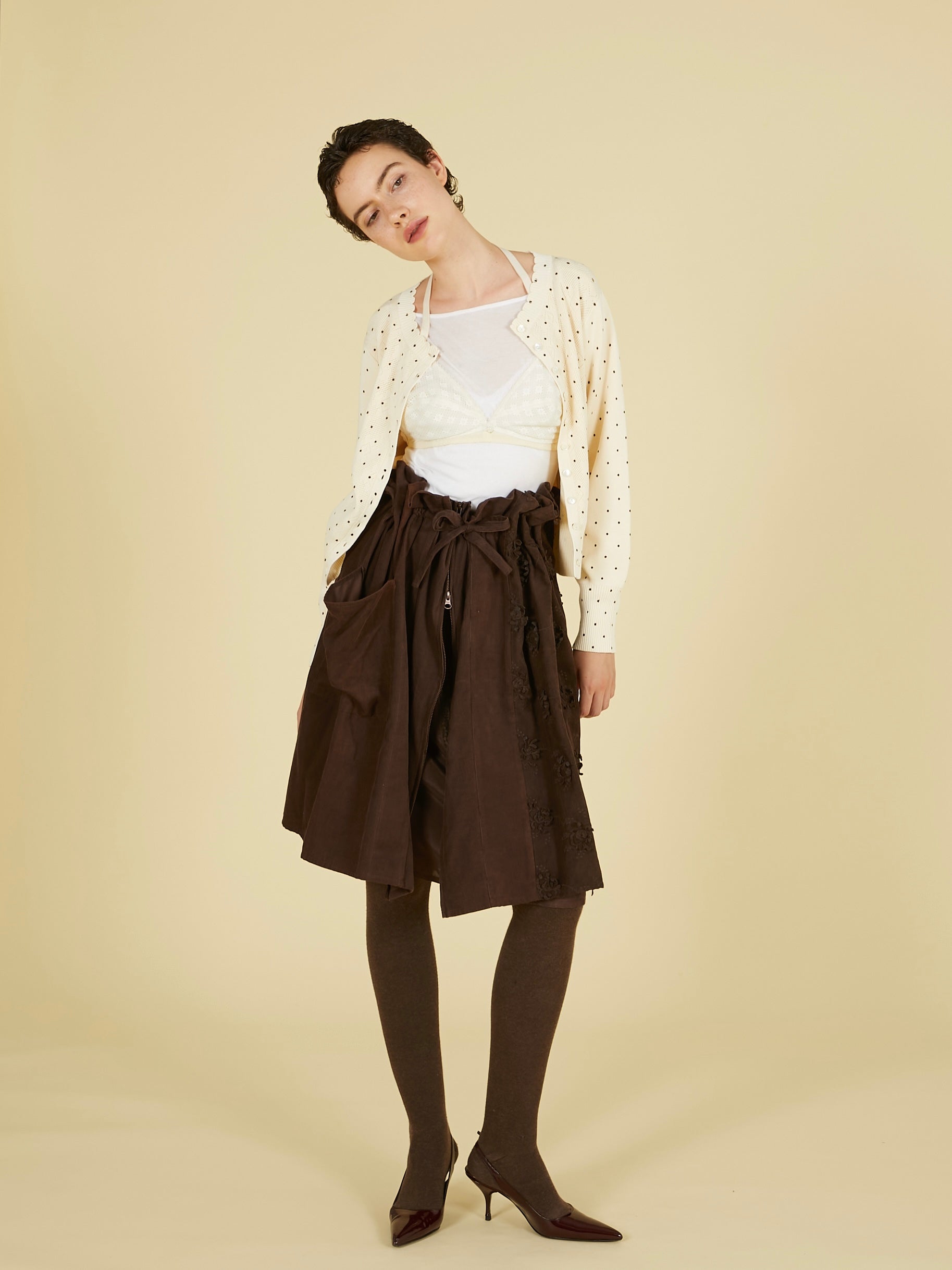 flower Jacquard dot cardigan｜IVORY
