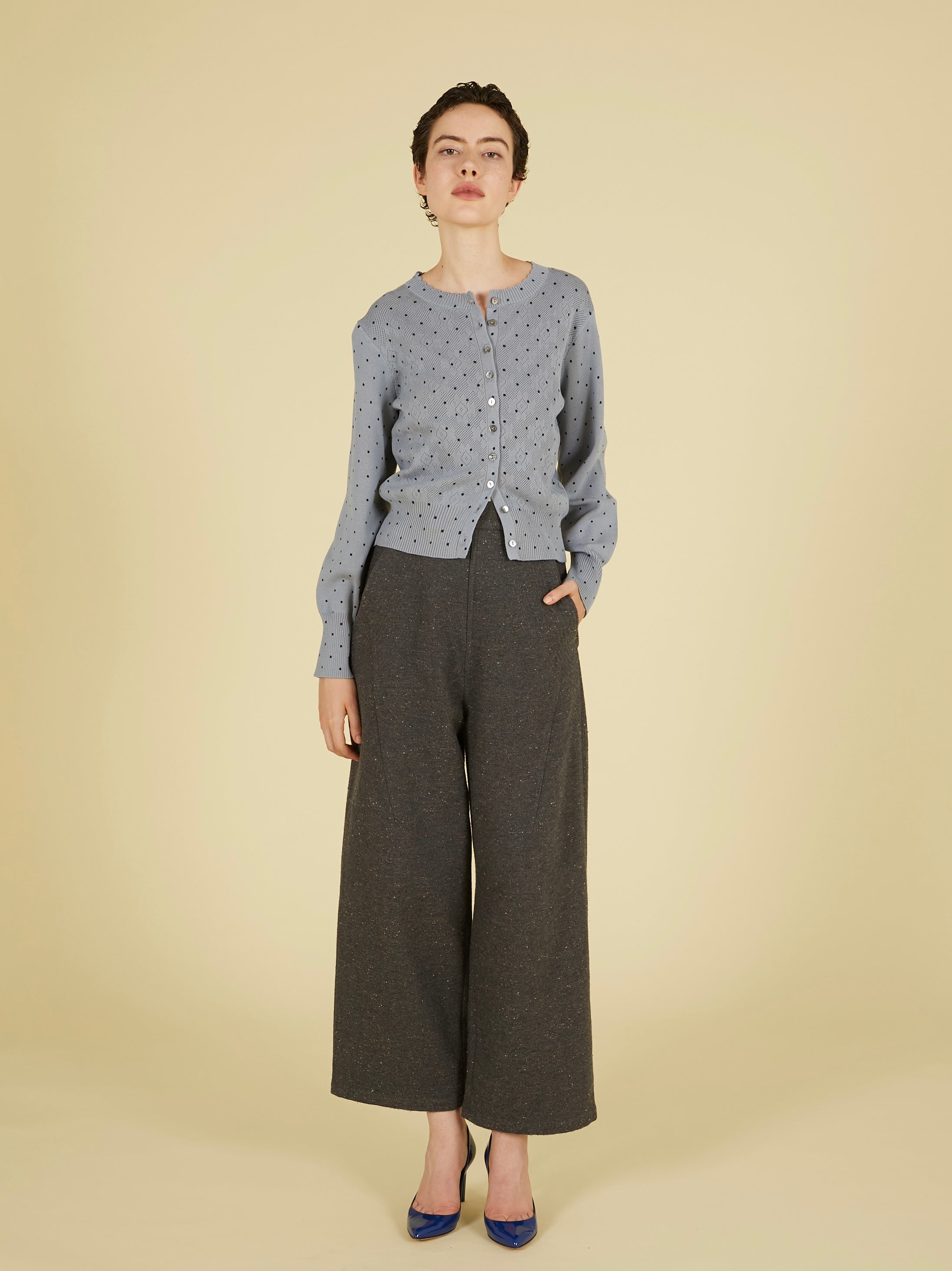 flower Jacquard dot cardigan｜GRAY