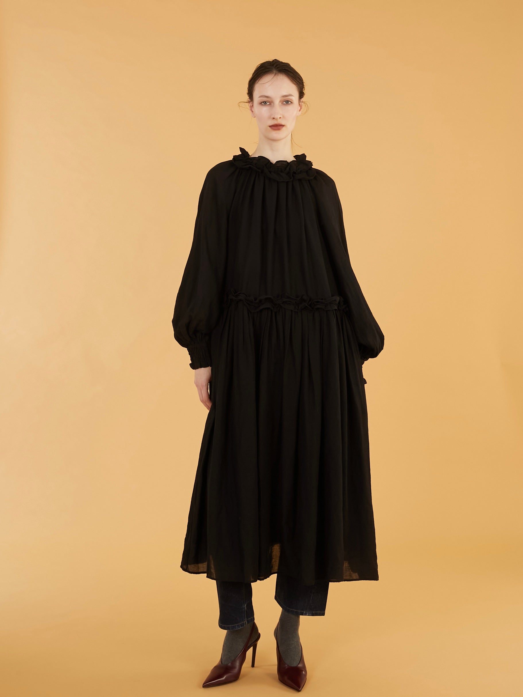 cotton frill collar onepiece｜DOT