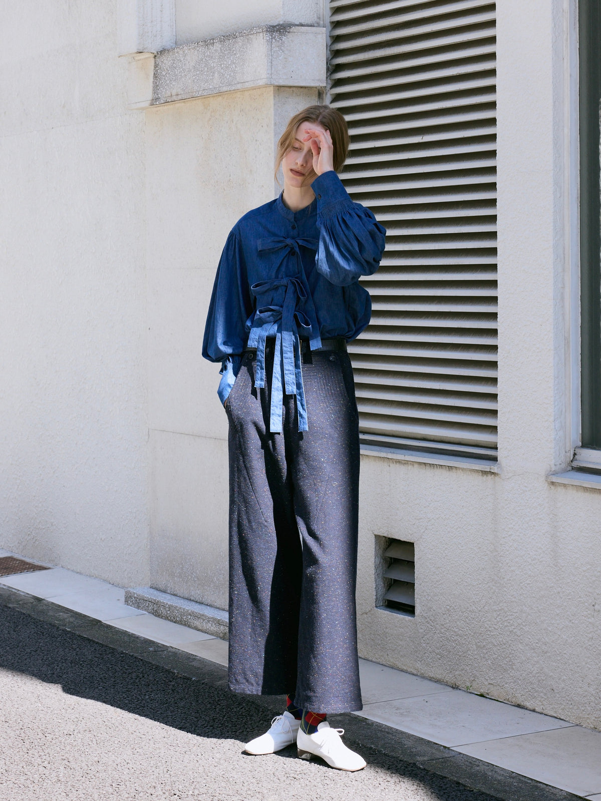 tweed stitch pants｜NAVY