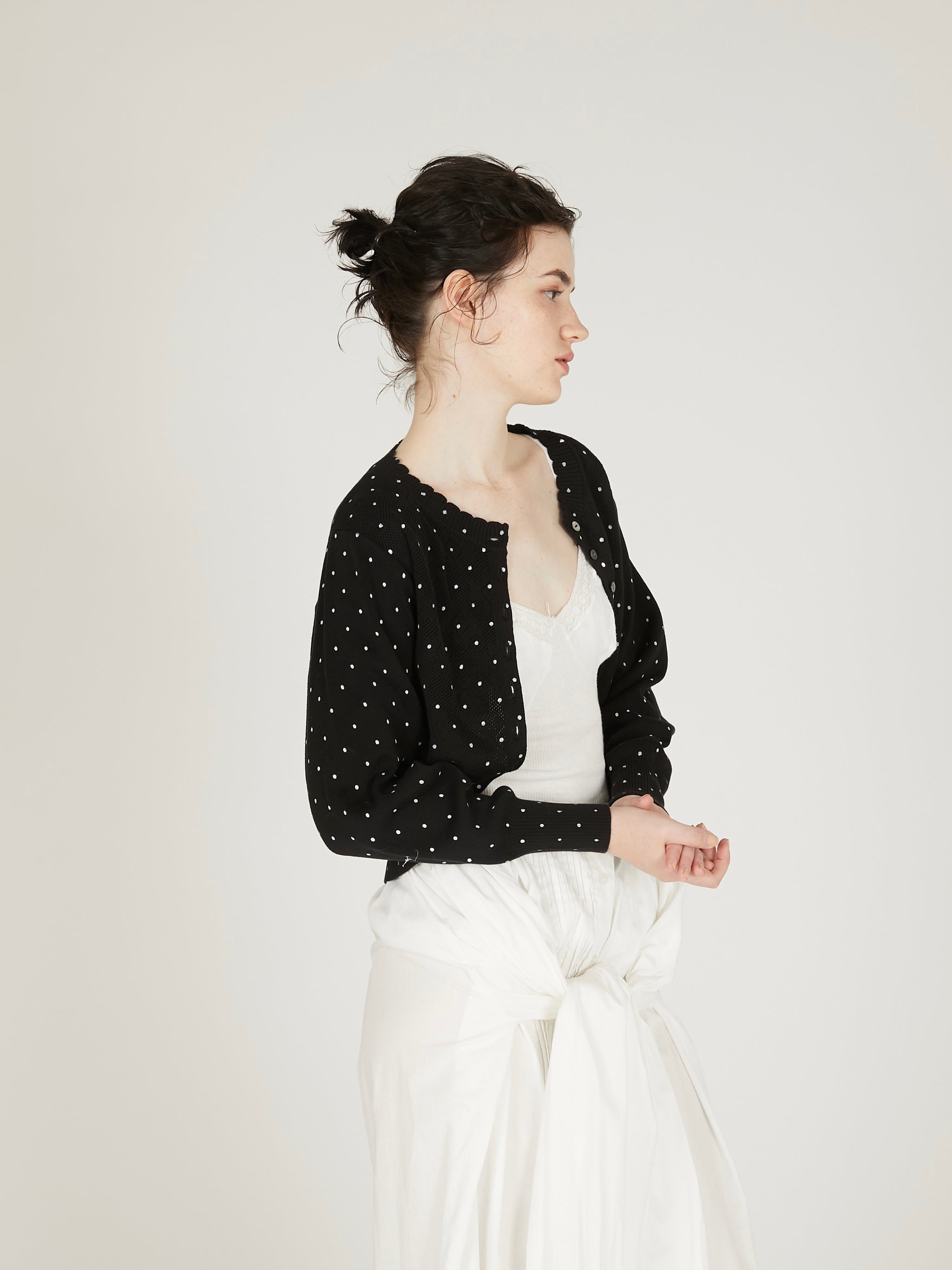 flower Jacquard dot cardigan｜BLACK