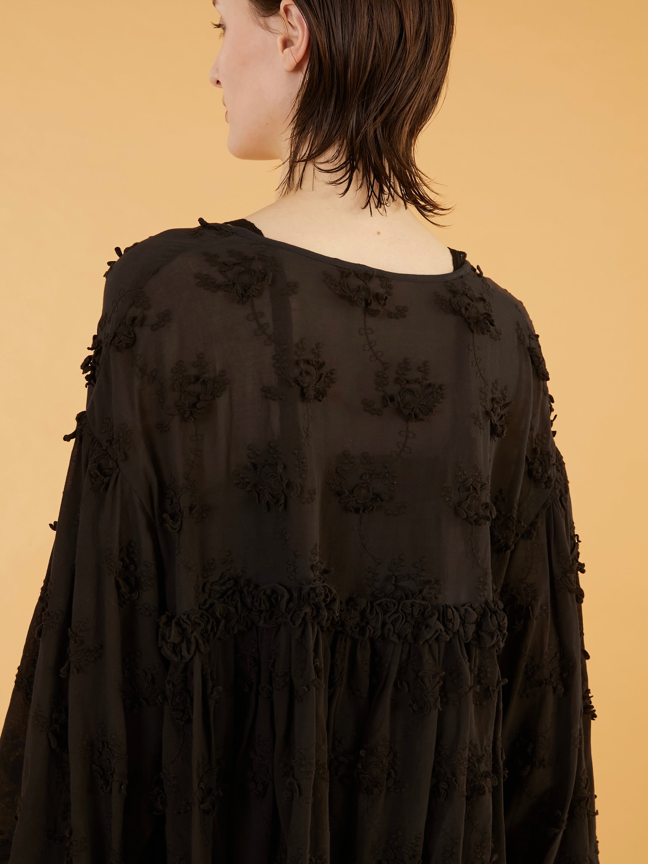 3D embroidery gather bolero｜BLACK