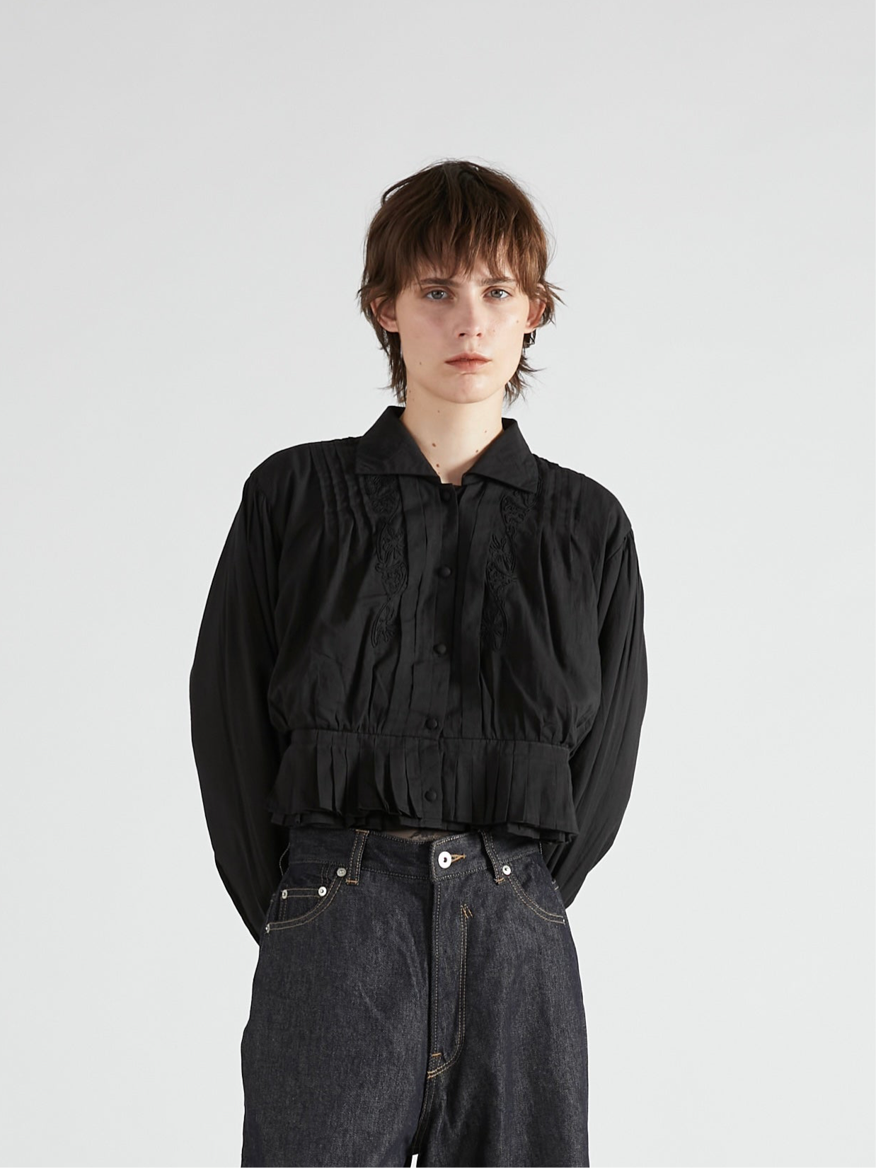 cord embroidery blouse｜BLACK