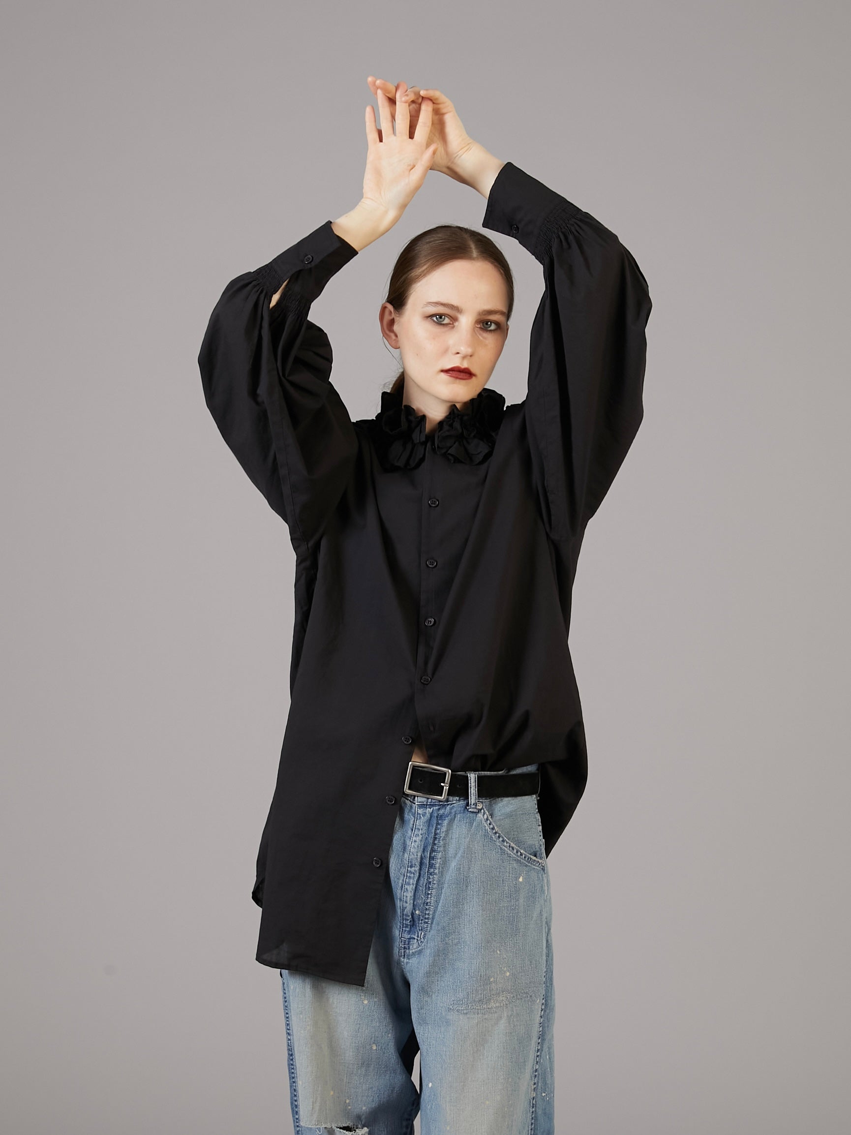 cotton frill collar shirts │ BLACK