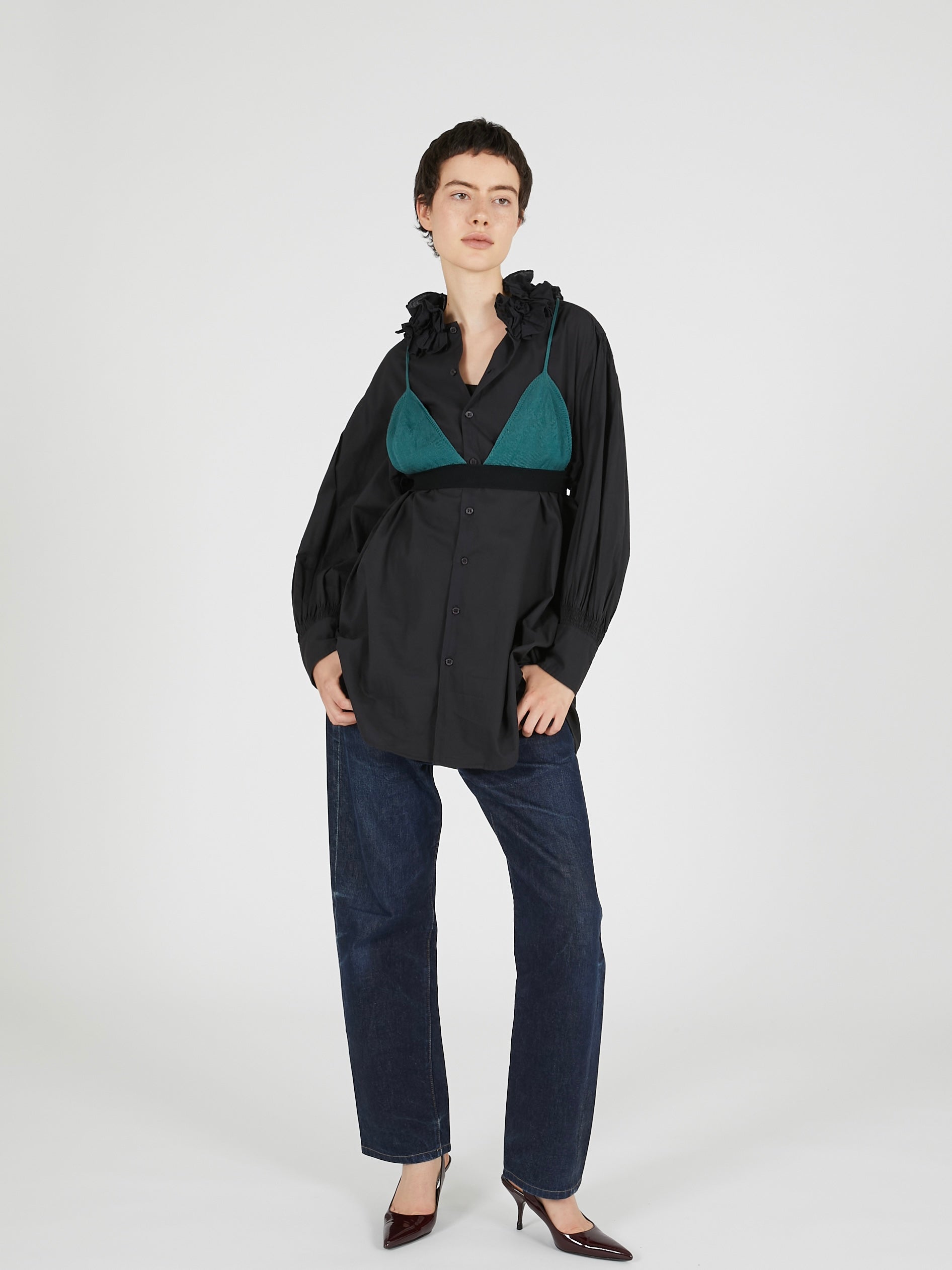 cotton frill coller shirts｜BLACK