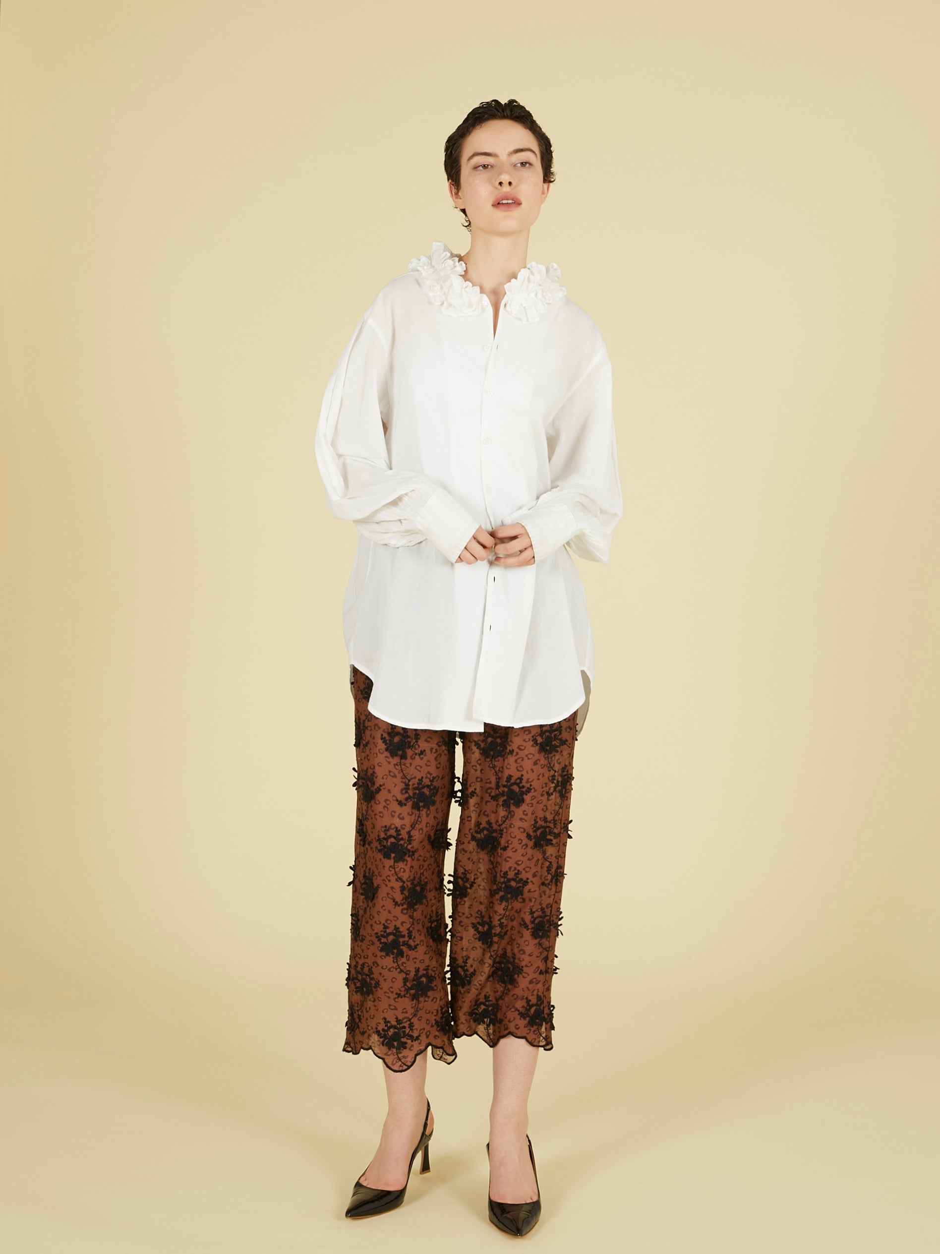 3D embroidery leopard easy pants｜BROWN