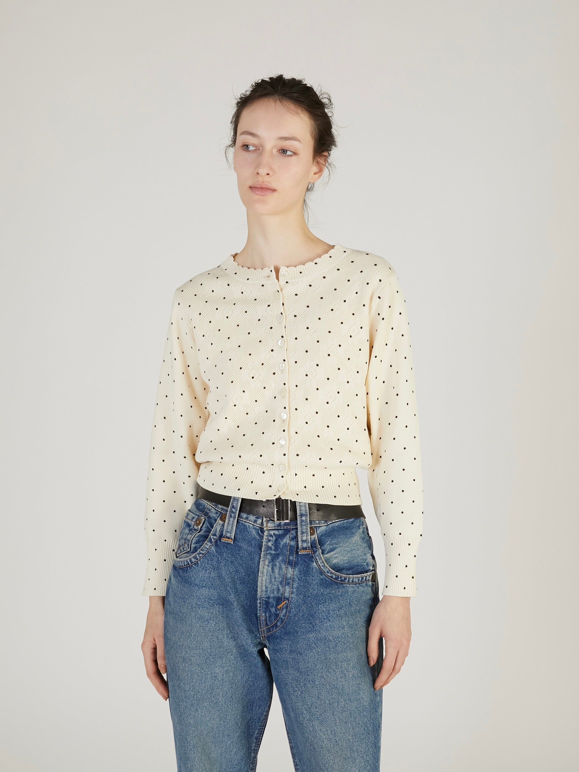 flower Jacquard dot cardigan｜BLACK
