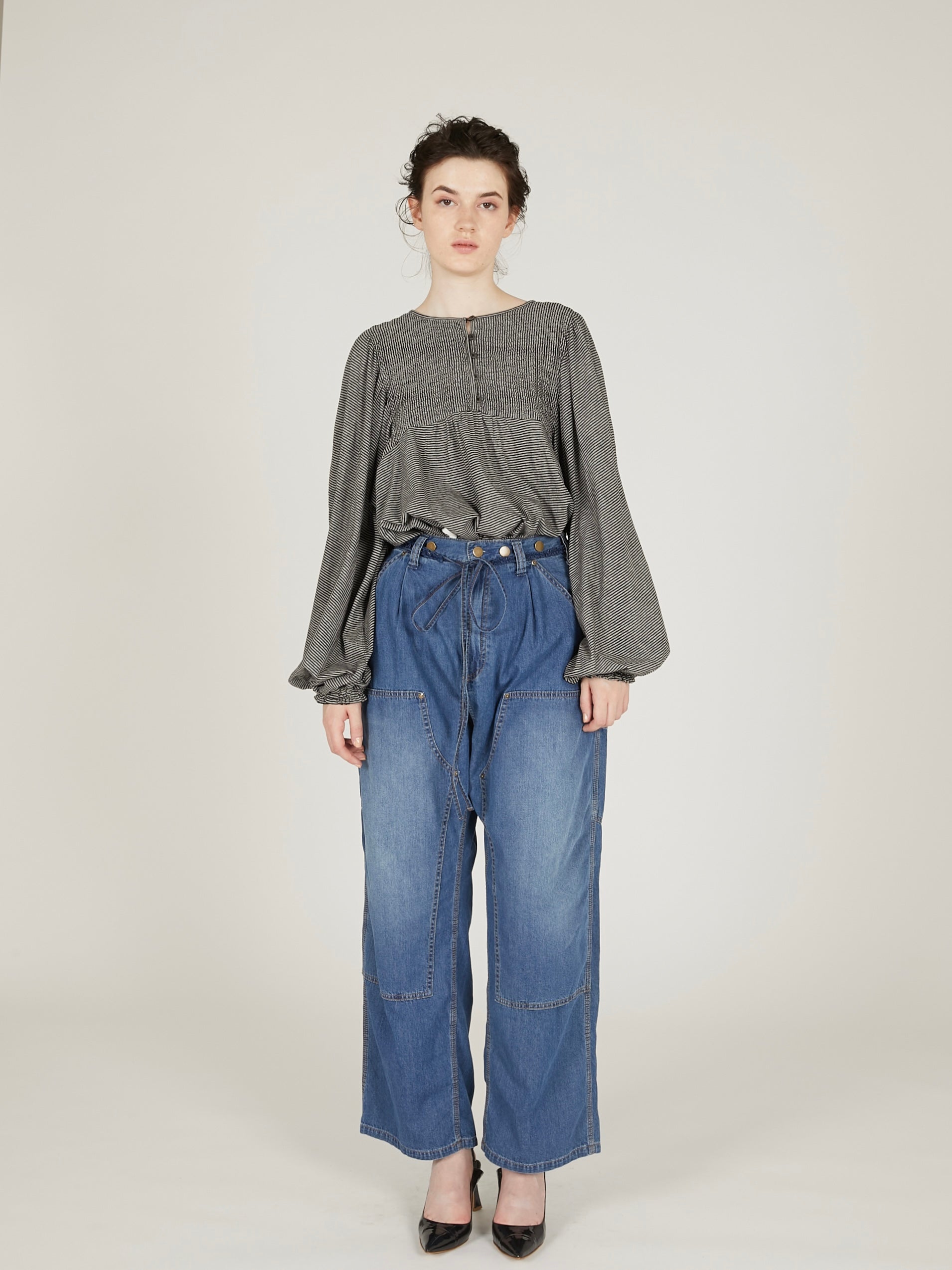 shirring border pullover｜BLACK