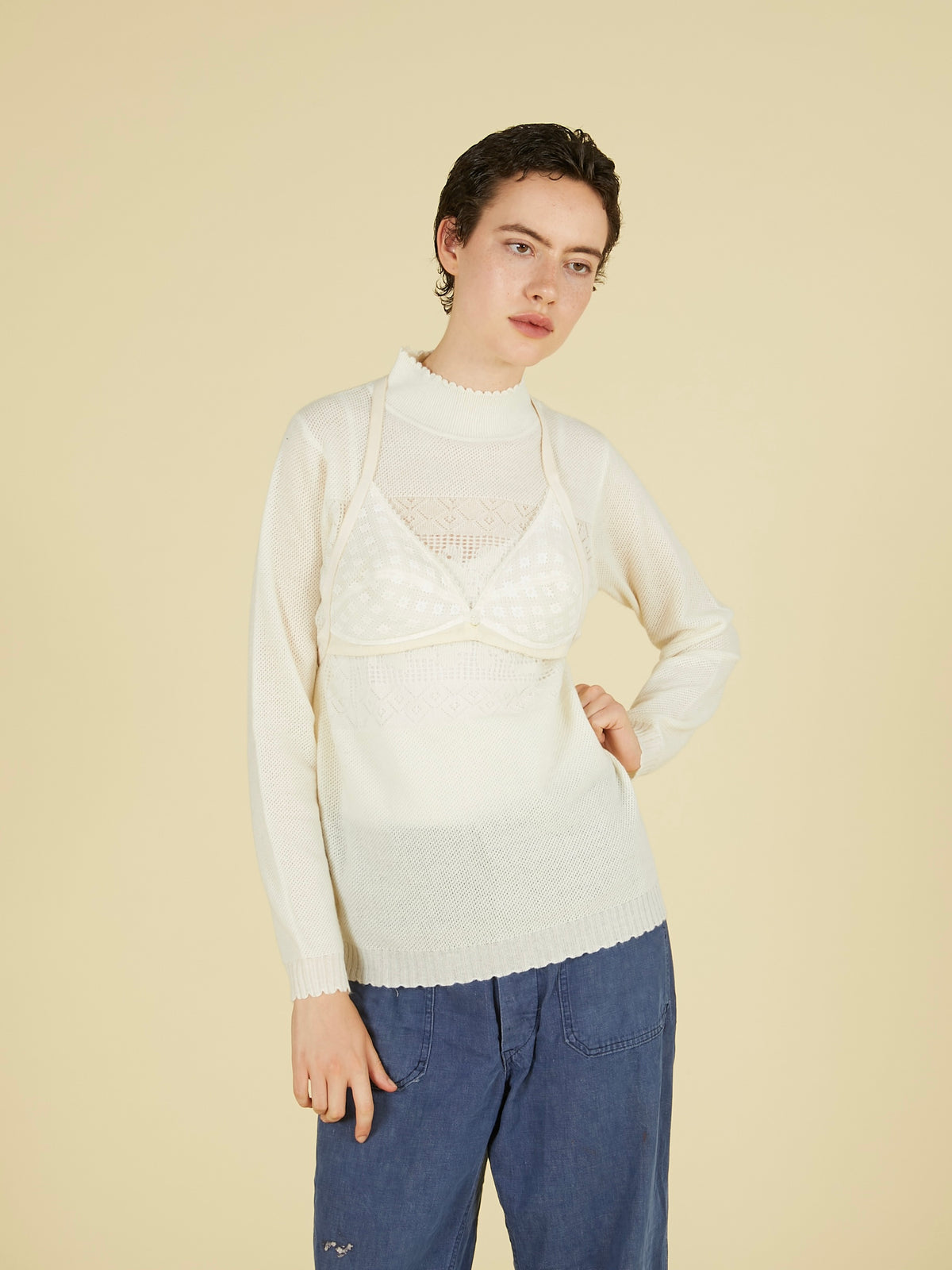 point tail turtle knit top｜IVORY