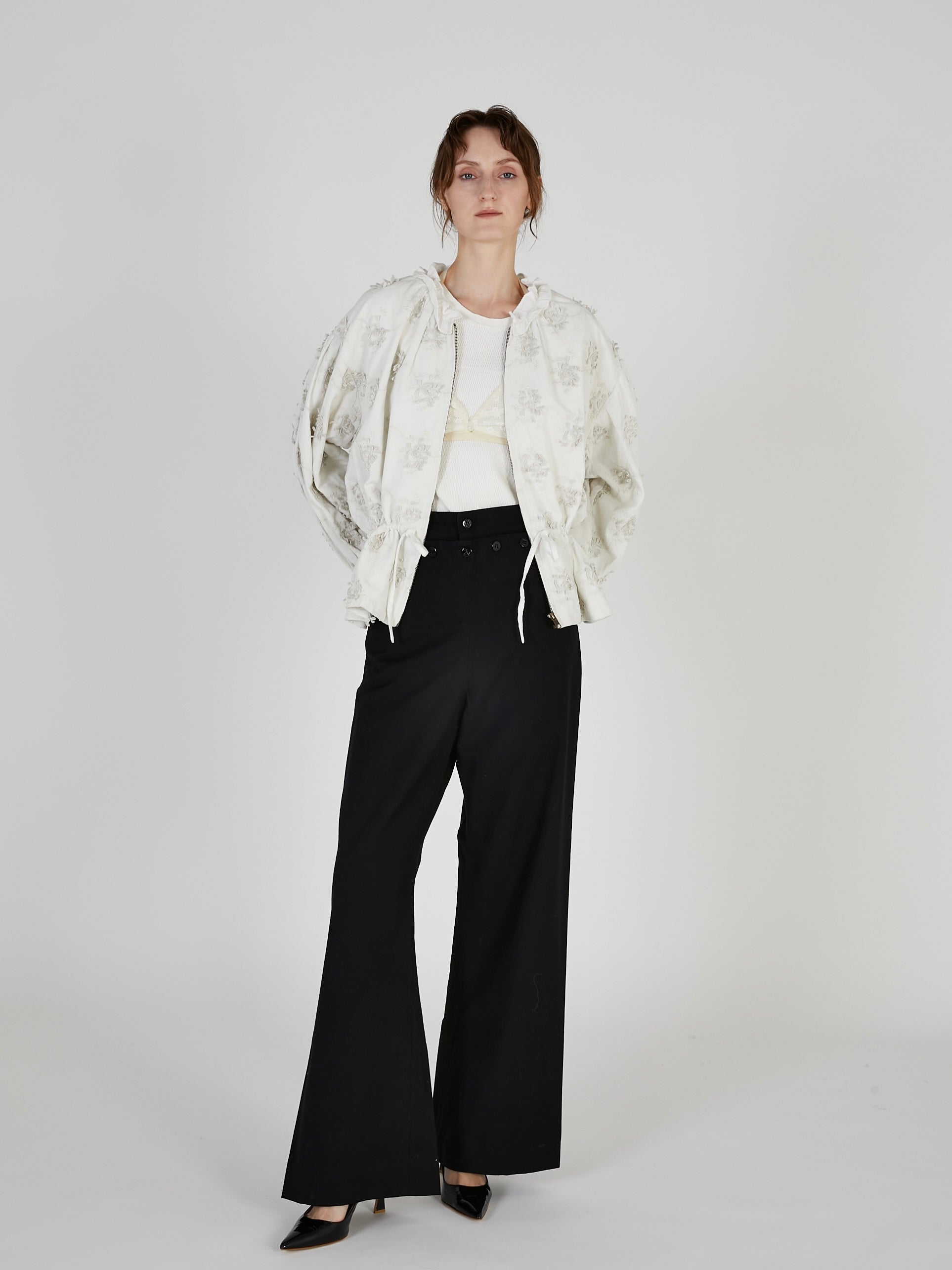 3D embroidery corduroy blouson｜WHITE
