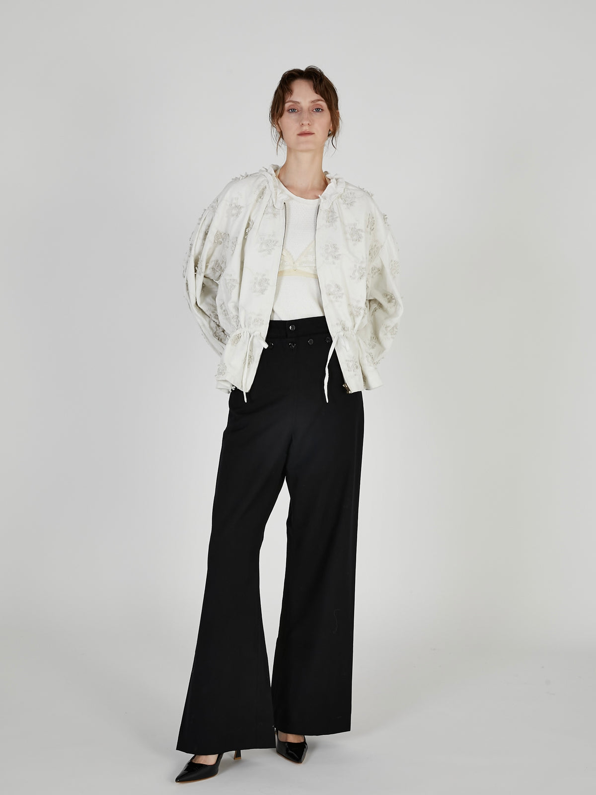 3D embroidery corduroy blouson｜WHITE