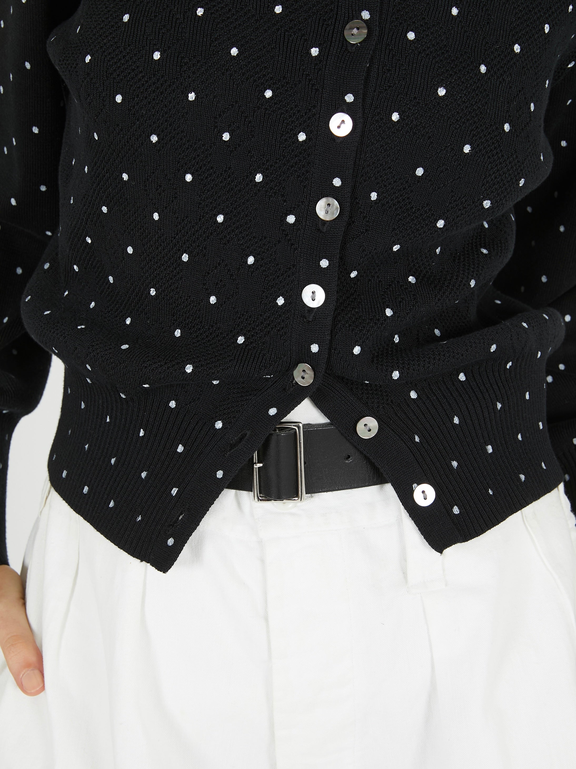 flower Jacquard dot cardigan｜BLACK