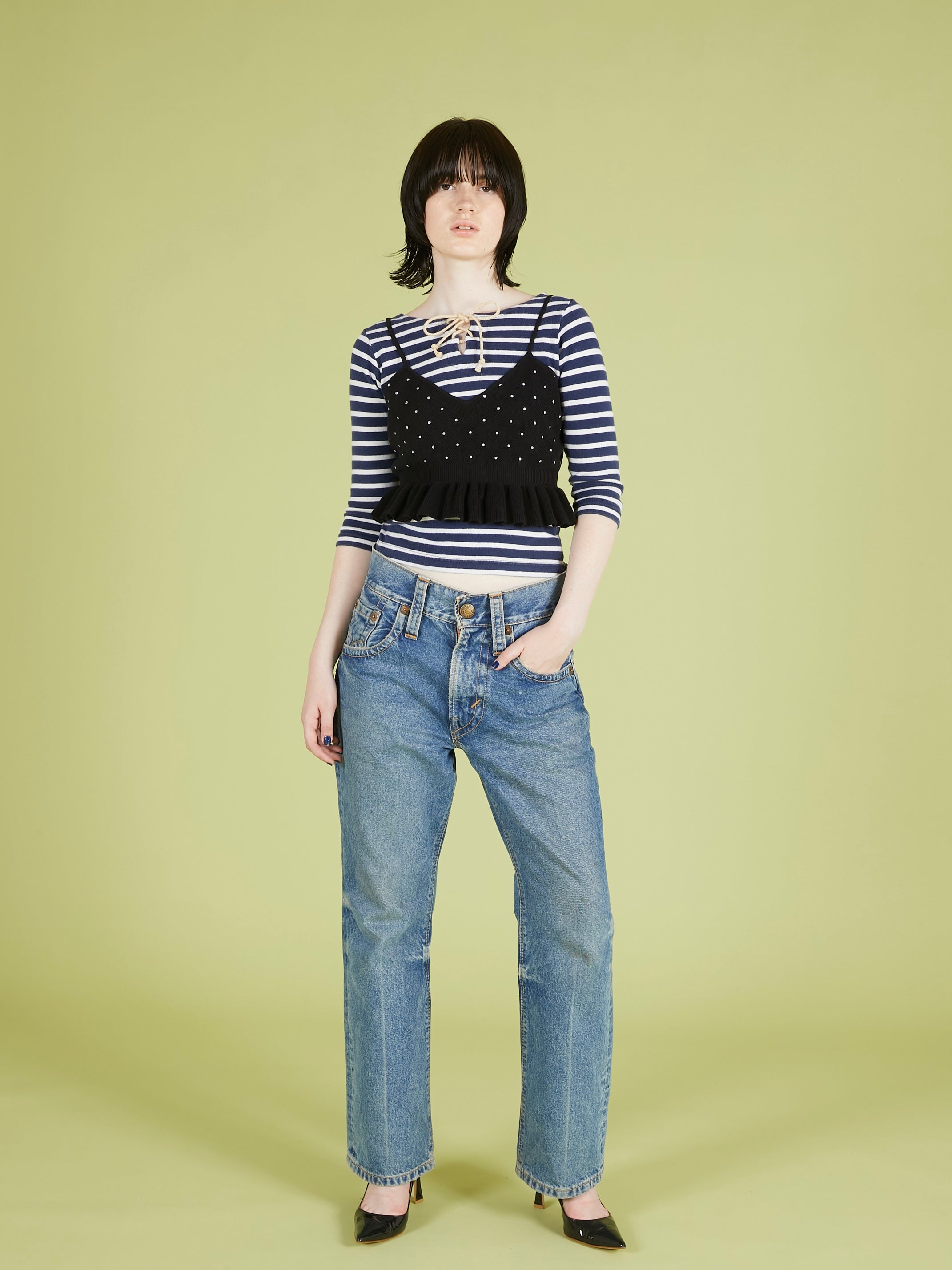 flower Jacquard dot camisole｜BLACK