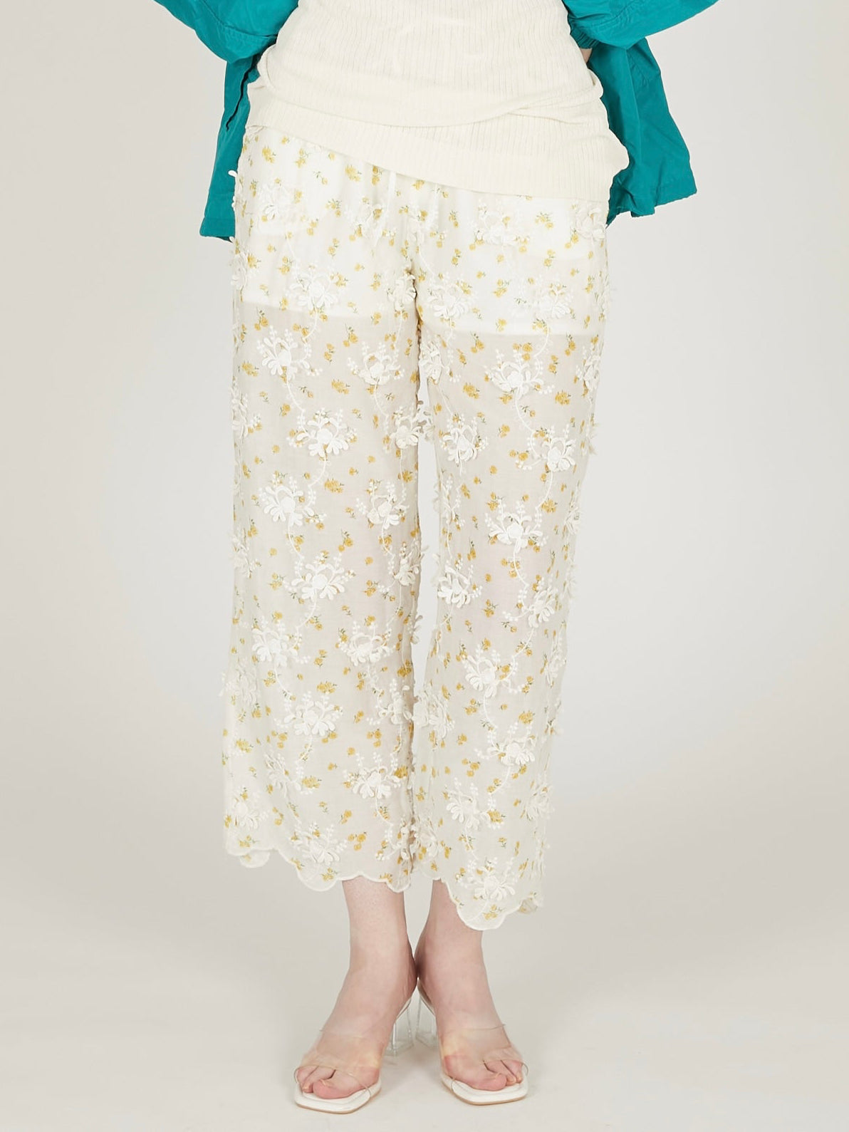 sheer flower easy pants｜IVORY