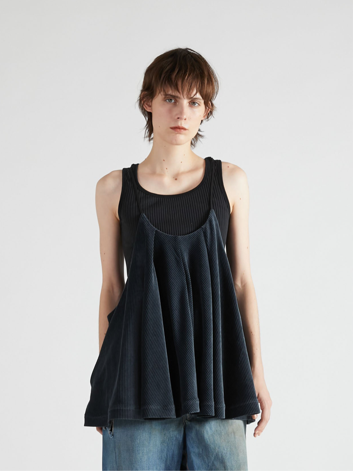 velvet border camisole｜BLACK