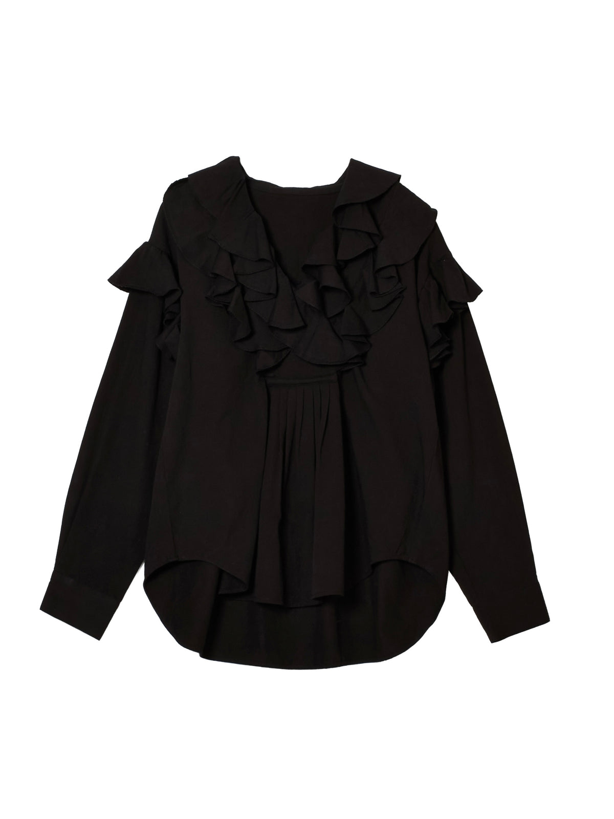 double front ruffle collar blouse｜BLACK