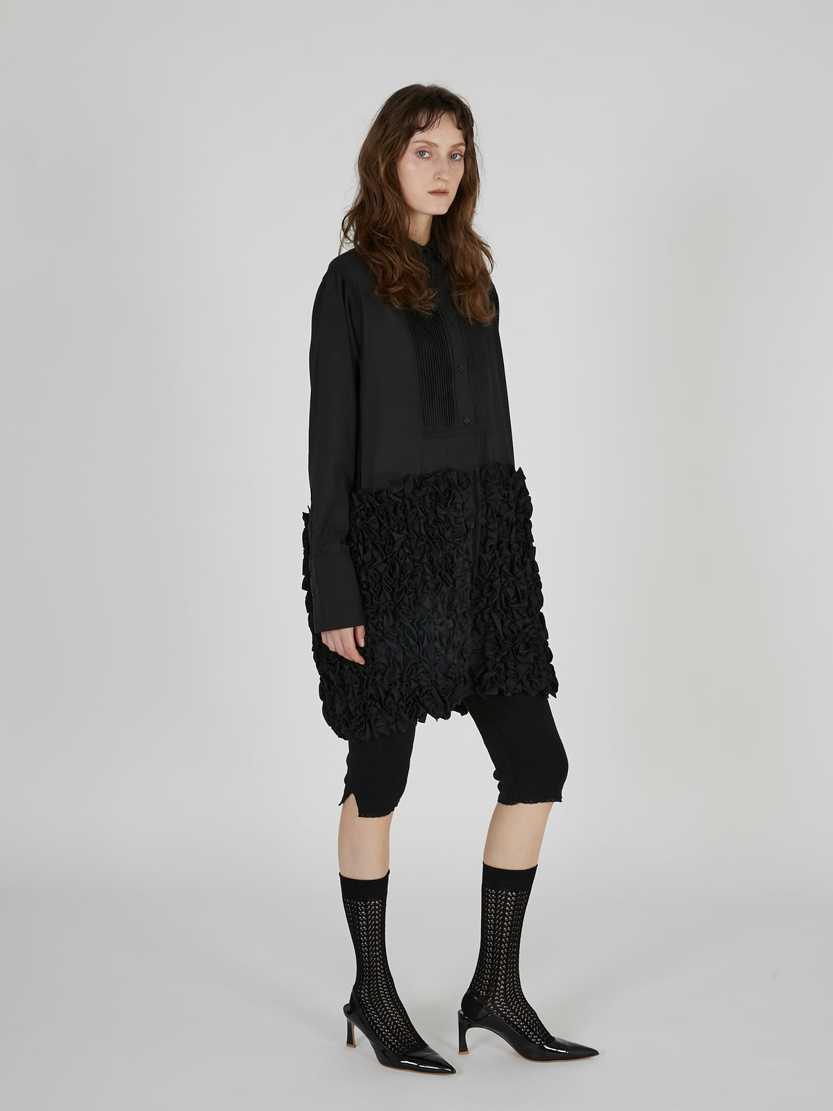 frill long formal shirt｜BLACK