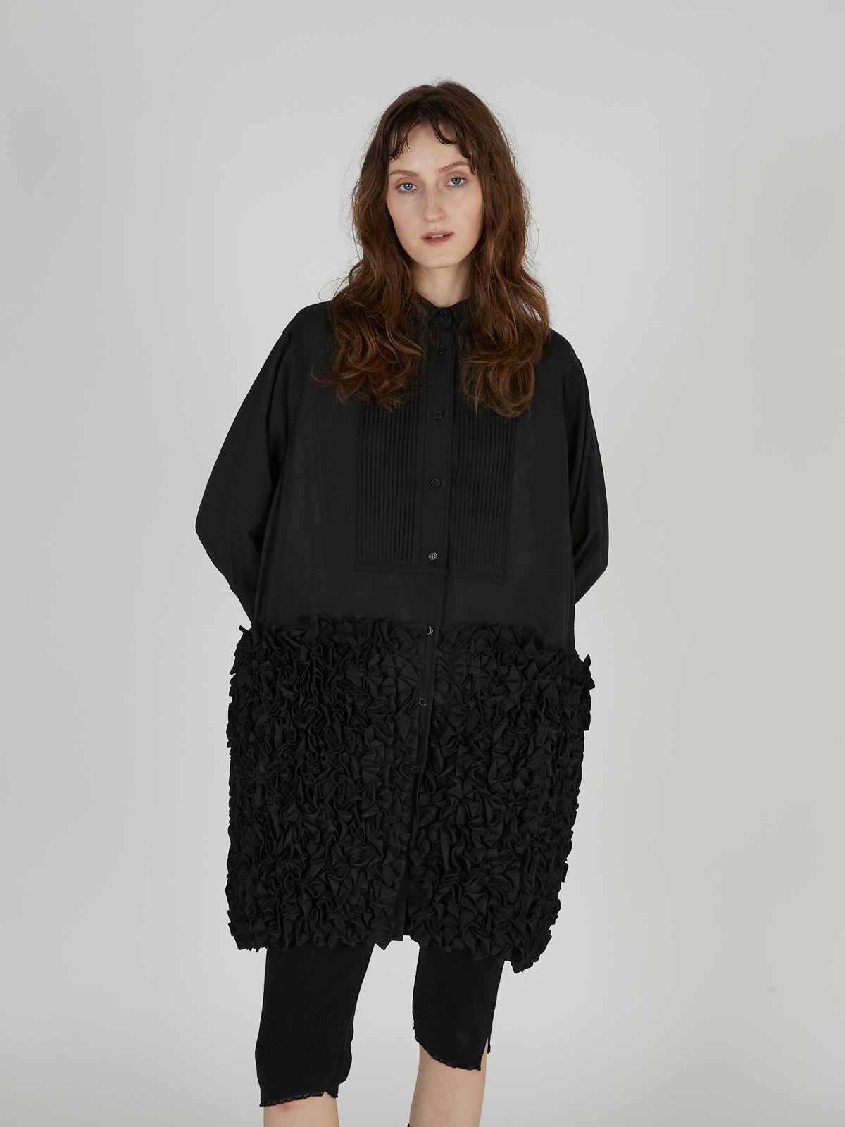frill long formal shirt｜BLACK
