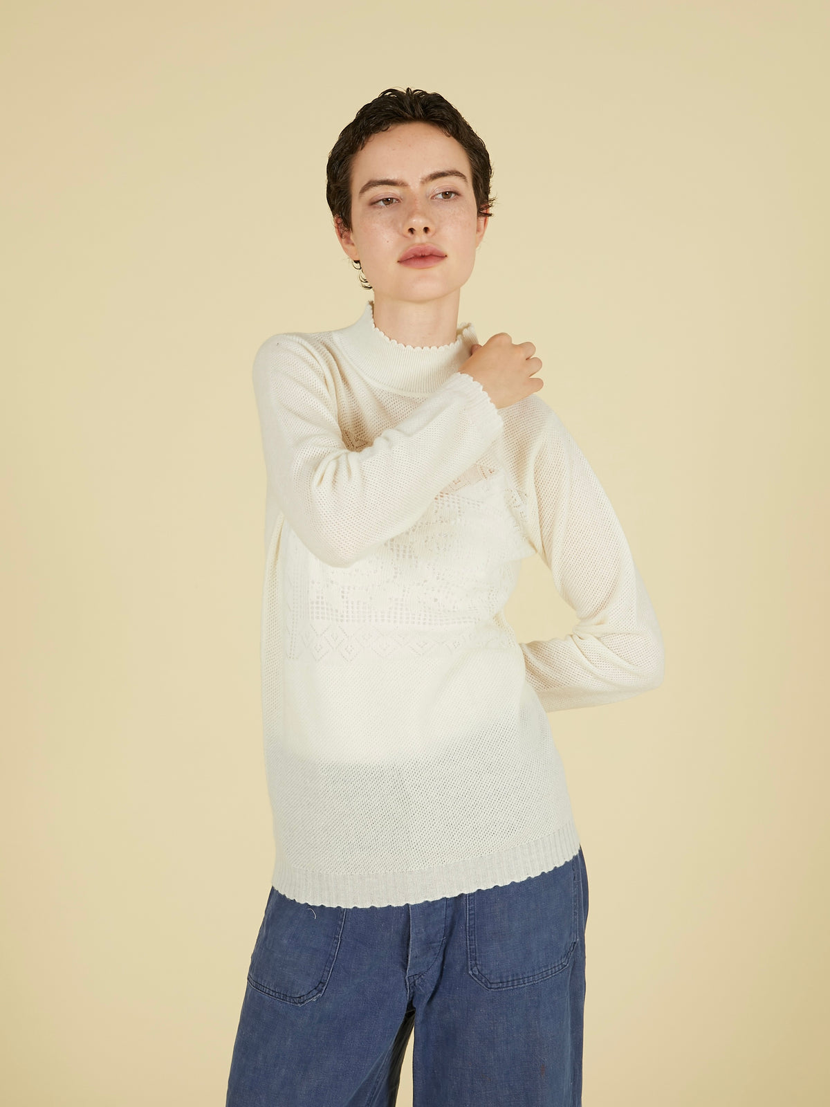 point tail turtle knit top｜IVORY