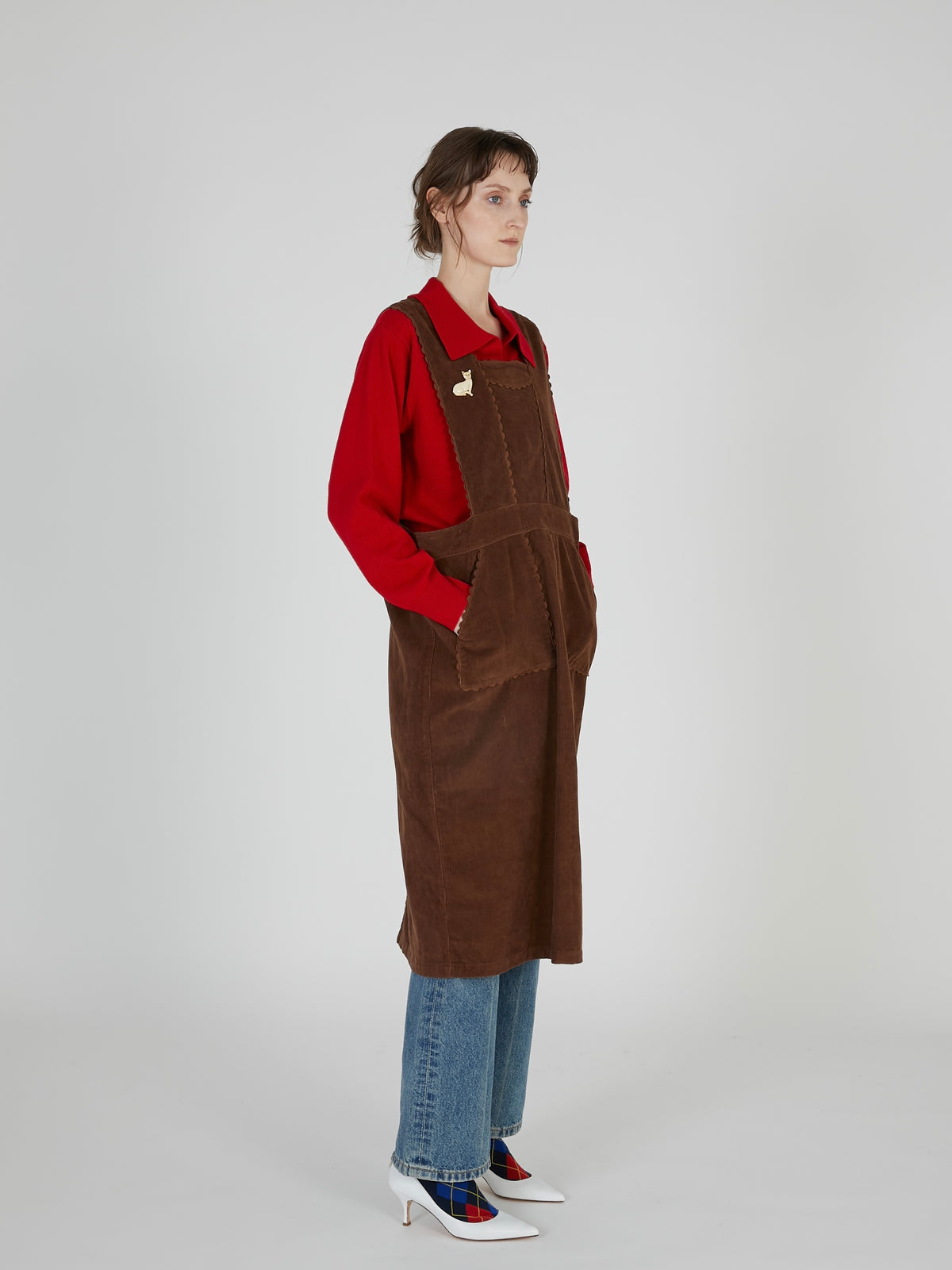 corduroy apron onepiece｜BROWN