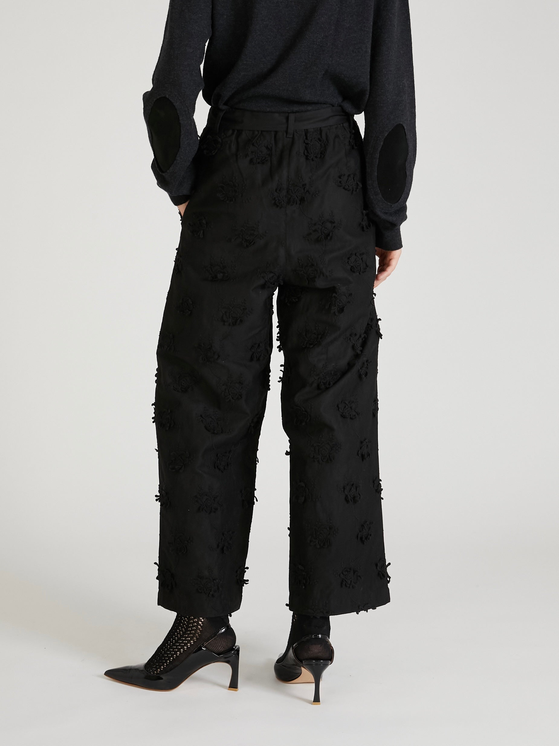 3D embroidery twill easy pants｜BLACK