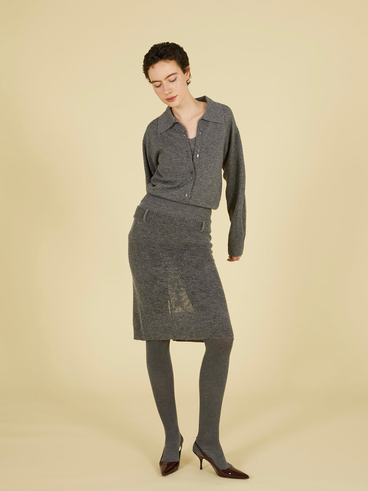 point tail 2way knit skirt｜GRAY