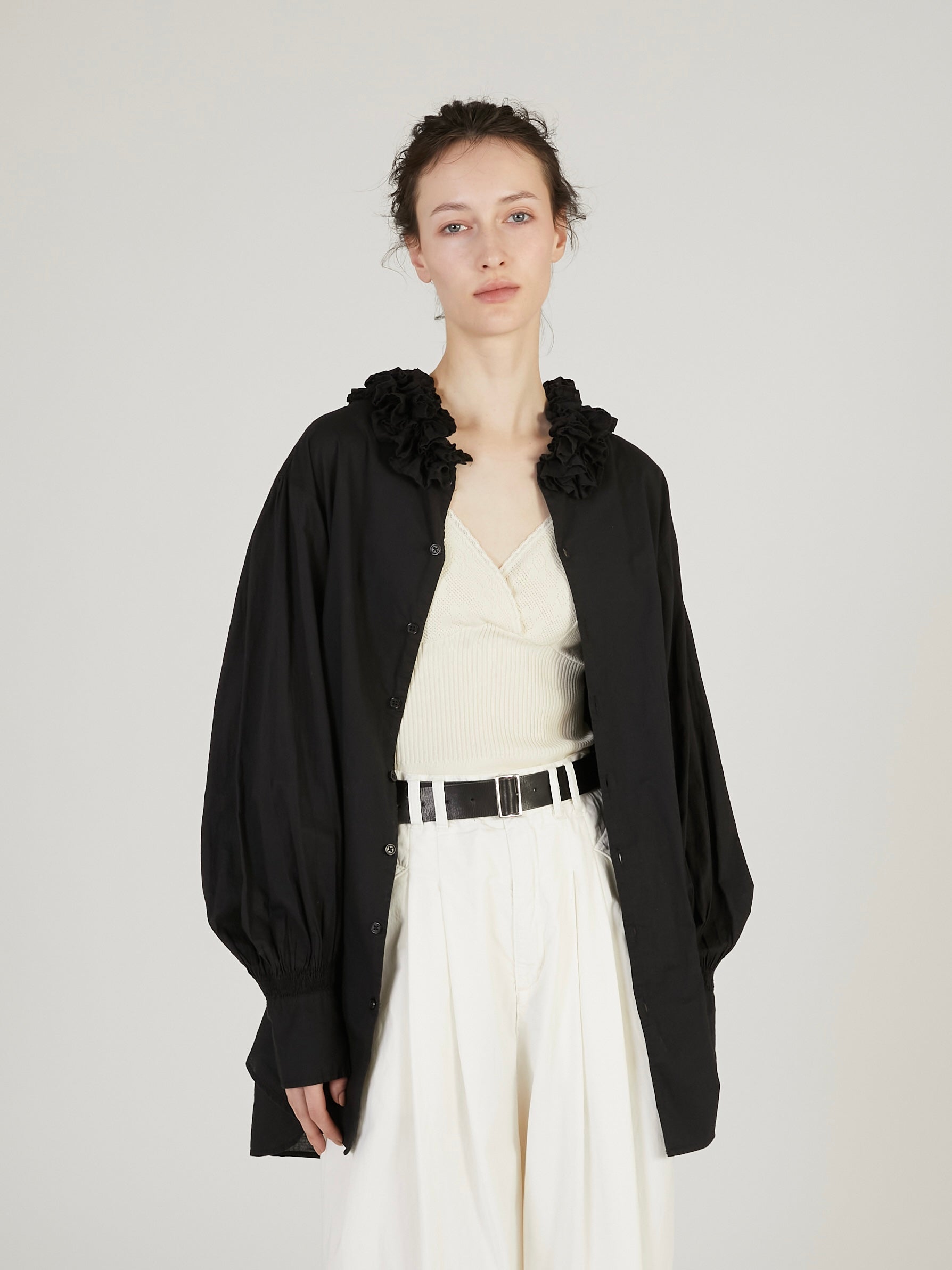 cotton frill coller shirts｜BLACK