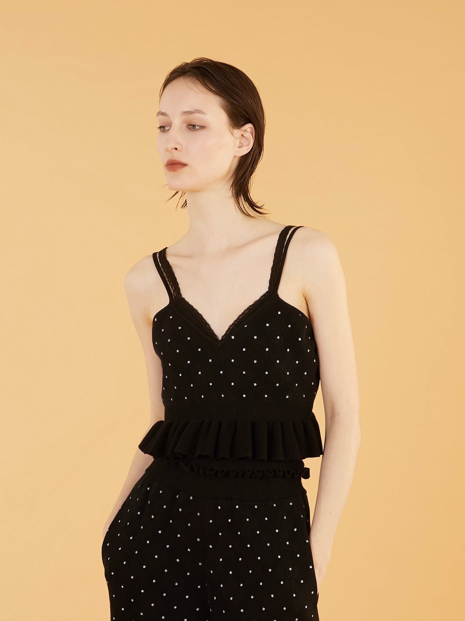 flower Jacquard dot camisole｜BLACK