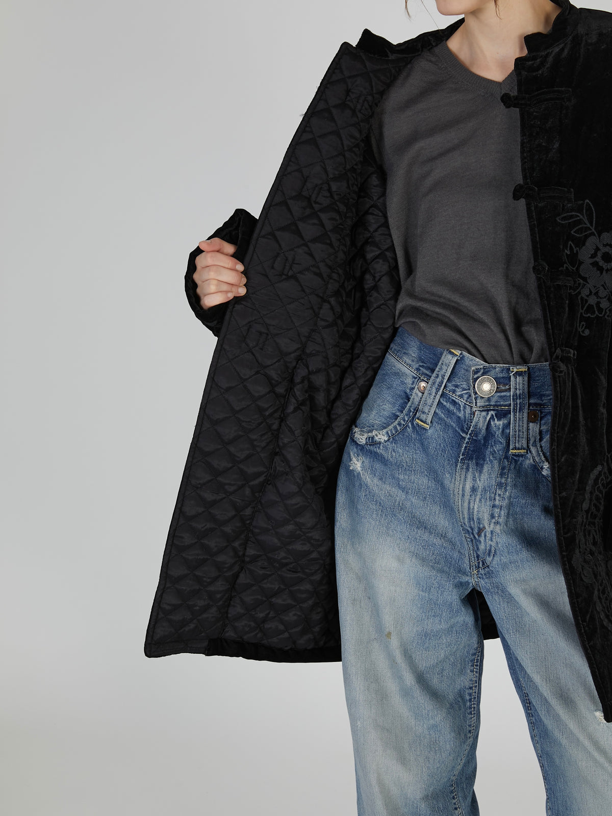 tape embroidery velvet bluson｜BLACK