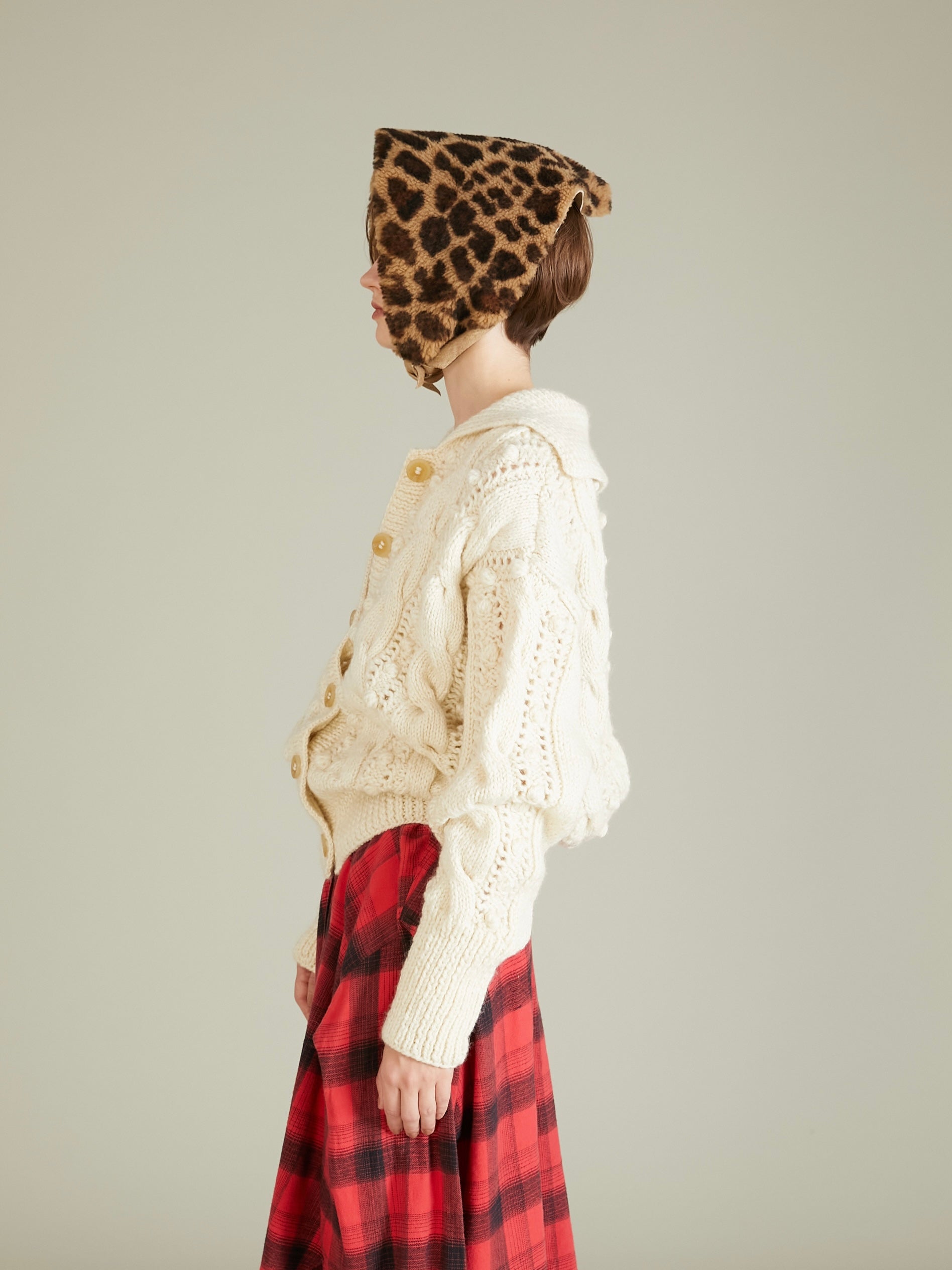 popcorn hand knit cardigan｜IVORY