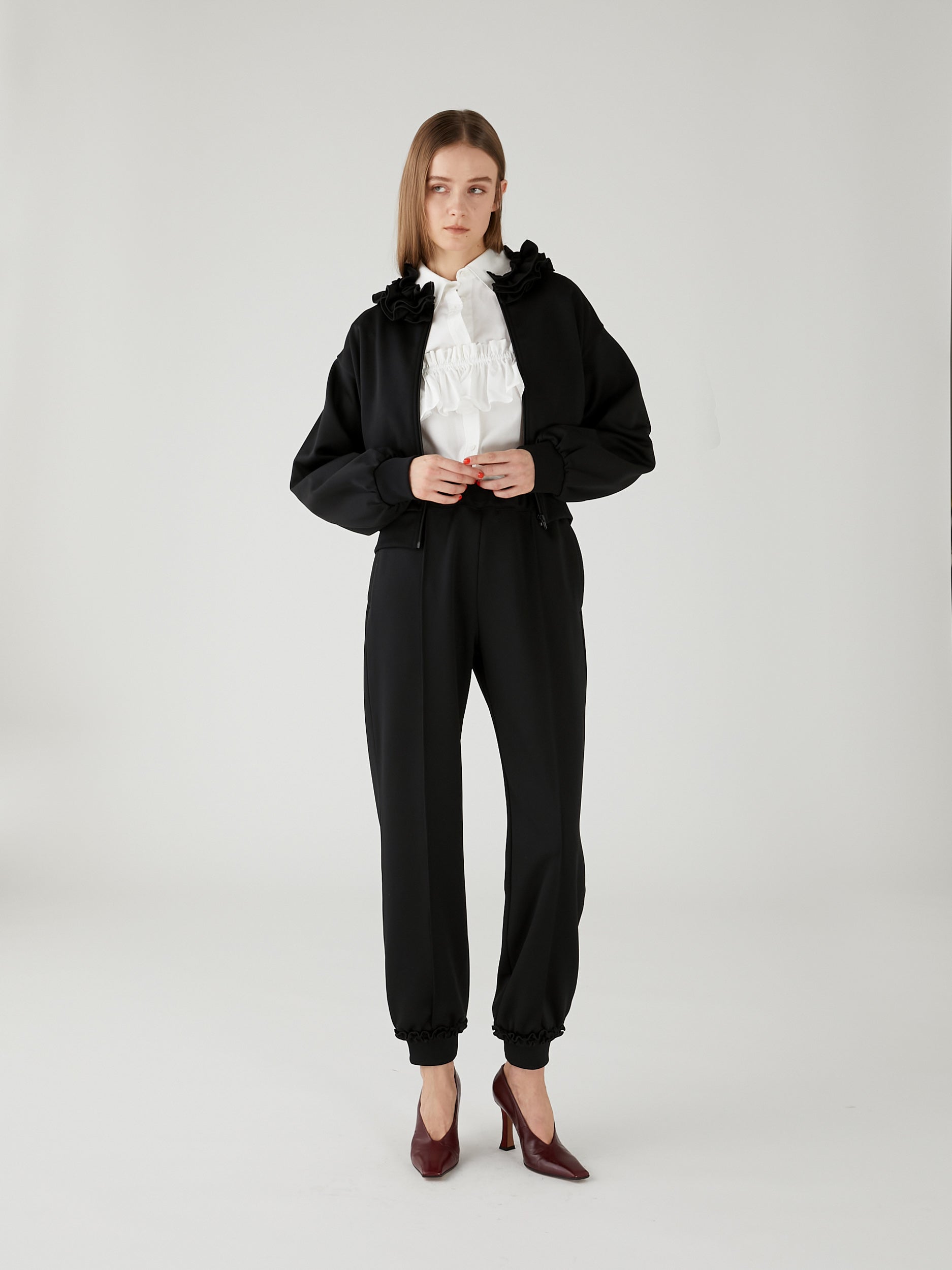 frill collar track jacket